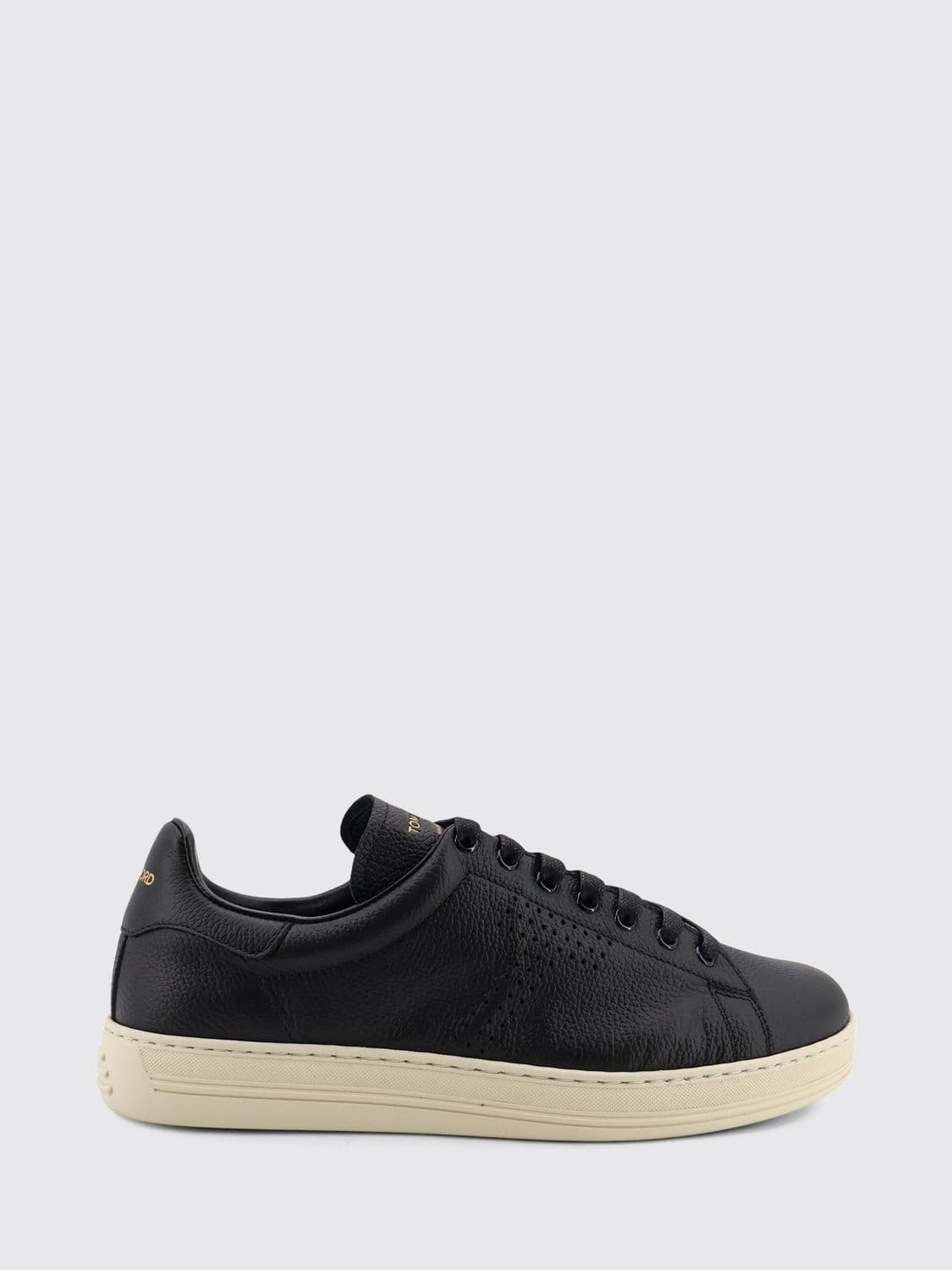 Tom Ford Grained Leather Low Top Sneakers with Perforated Monogram