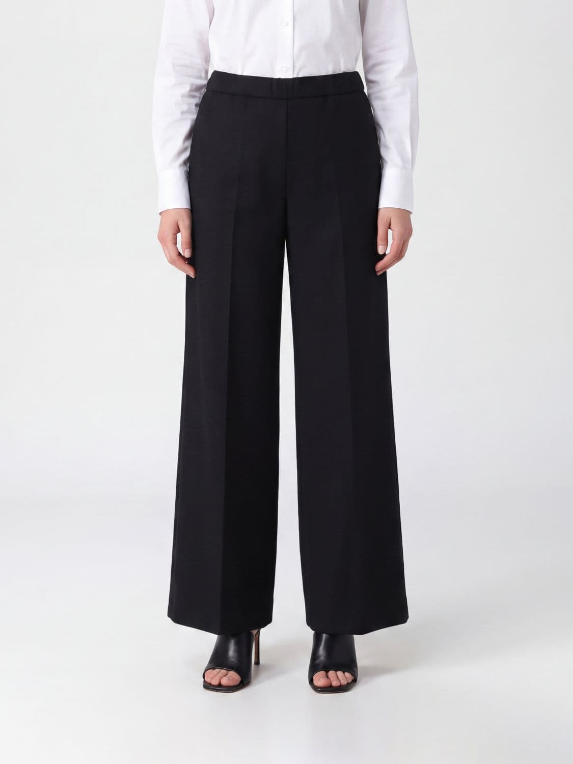 Aspesi Wide Leg Crêpe Trousers with Elasticated Waist
