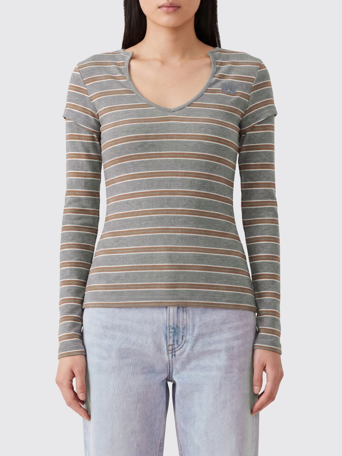 Ganni Striped Organic Cotton Slim-Fit Top with Double-Layer Design