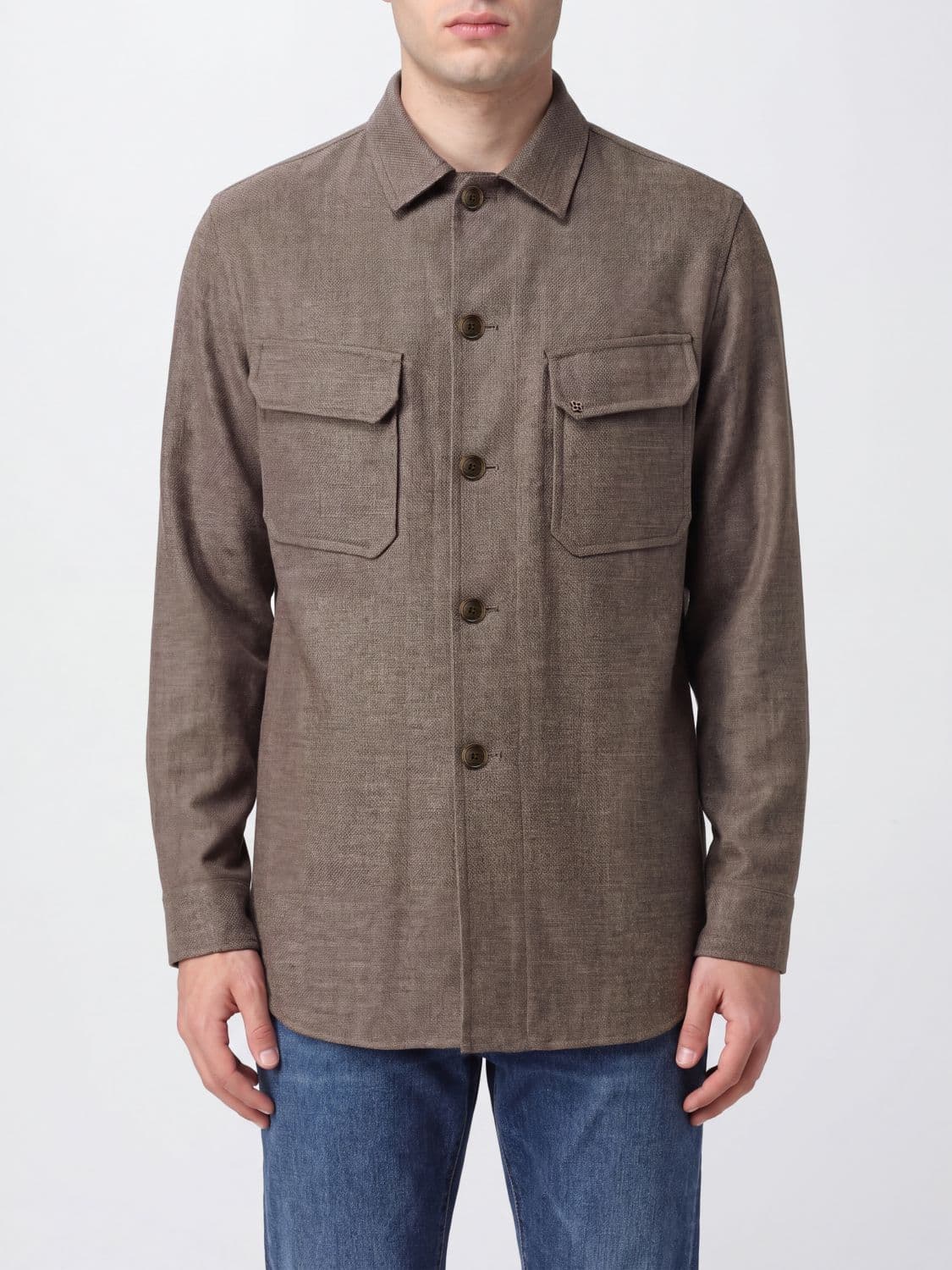 Tagliatore Pure Virgin Wool Shirt Jacket with Flap Pockets and Curved Hem