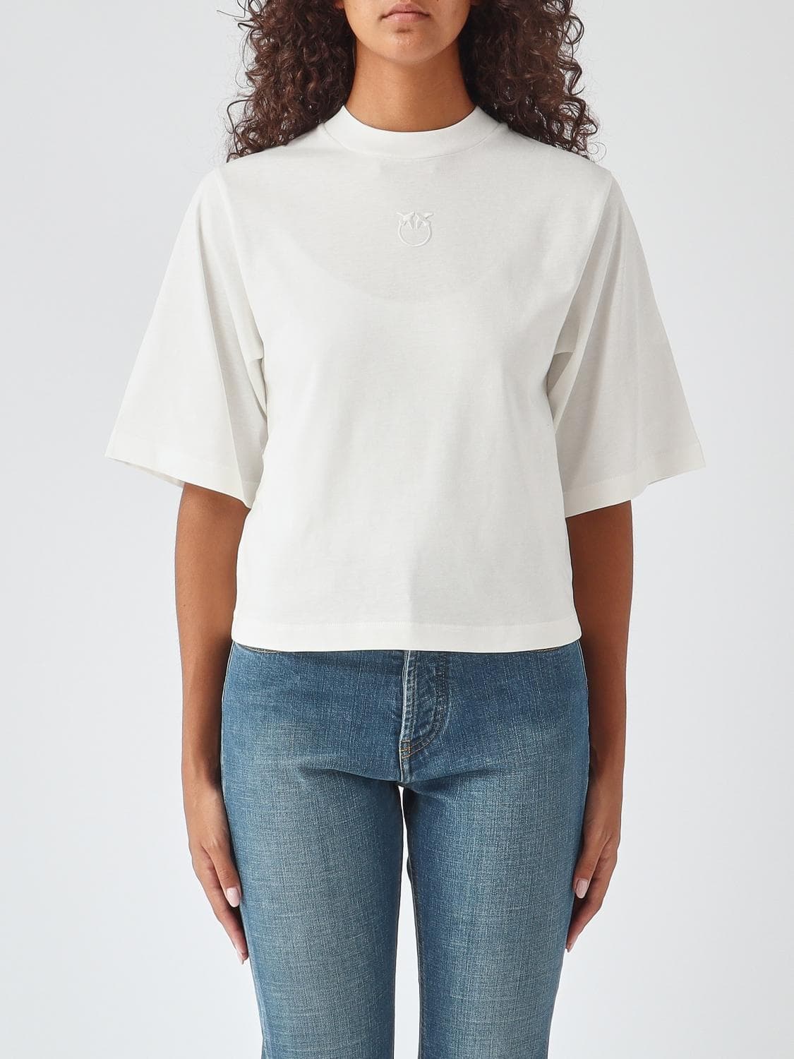 Pinko Cotton Short-Sleeve T-shirt with Dropped Shoulders and Logo