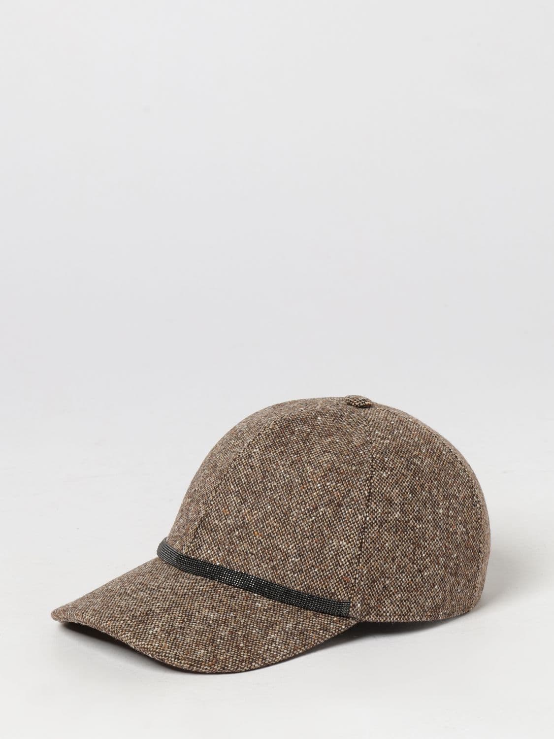 Brunello Cucinelli Wool Baseball Cap with Embroidery and Monili Detail