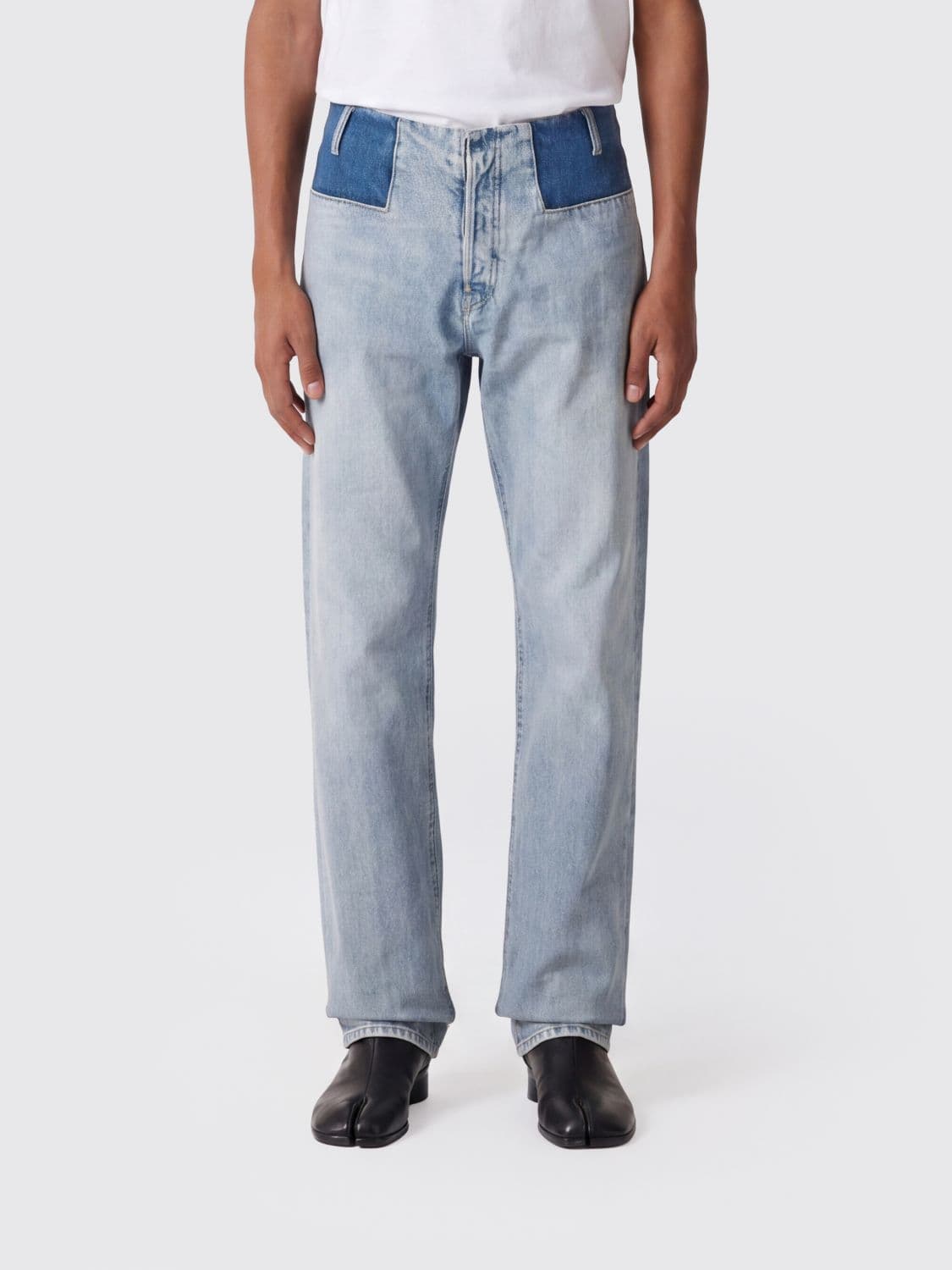 Maison Margiela Slim Fit Patchwork Denim Jeans with Four Stitches Logo