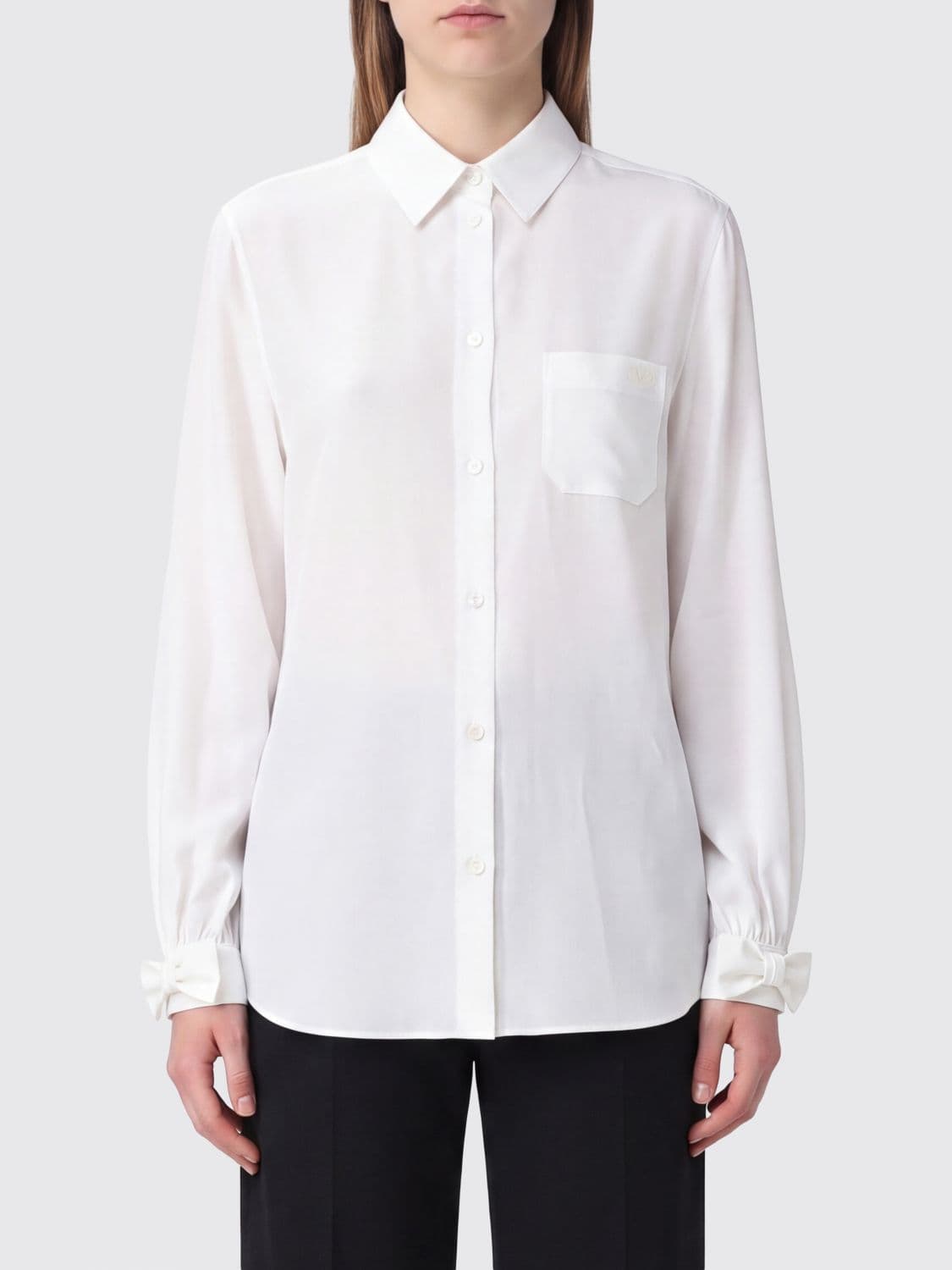 Valentino Garavani Long-Sleeved Cotton Shirt with French Collar and Patch Pocket