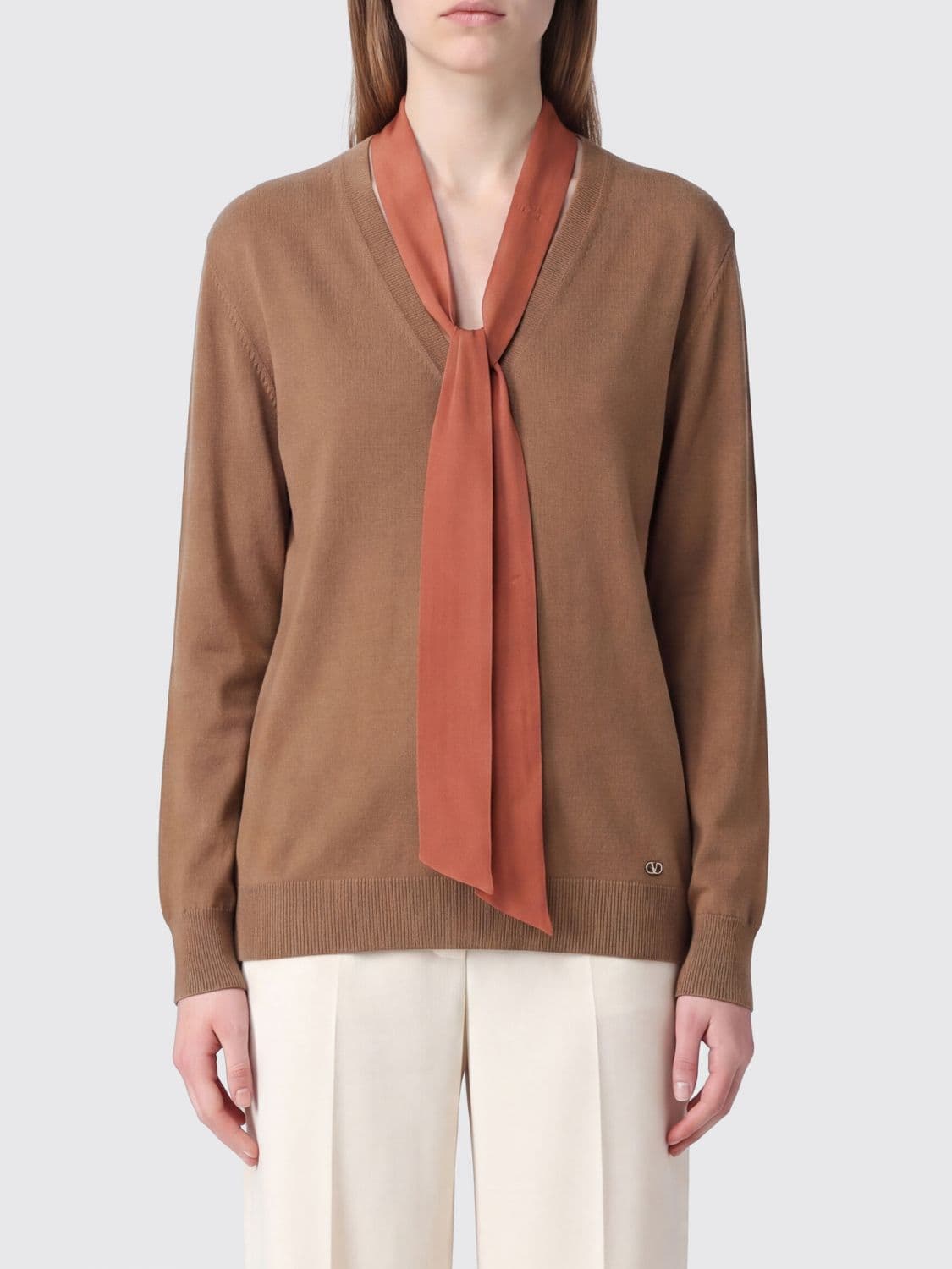 Valentino Garavani Wool V-Neck Jumper with Scarf Collar