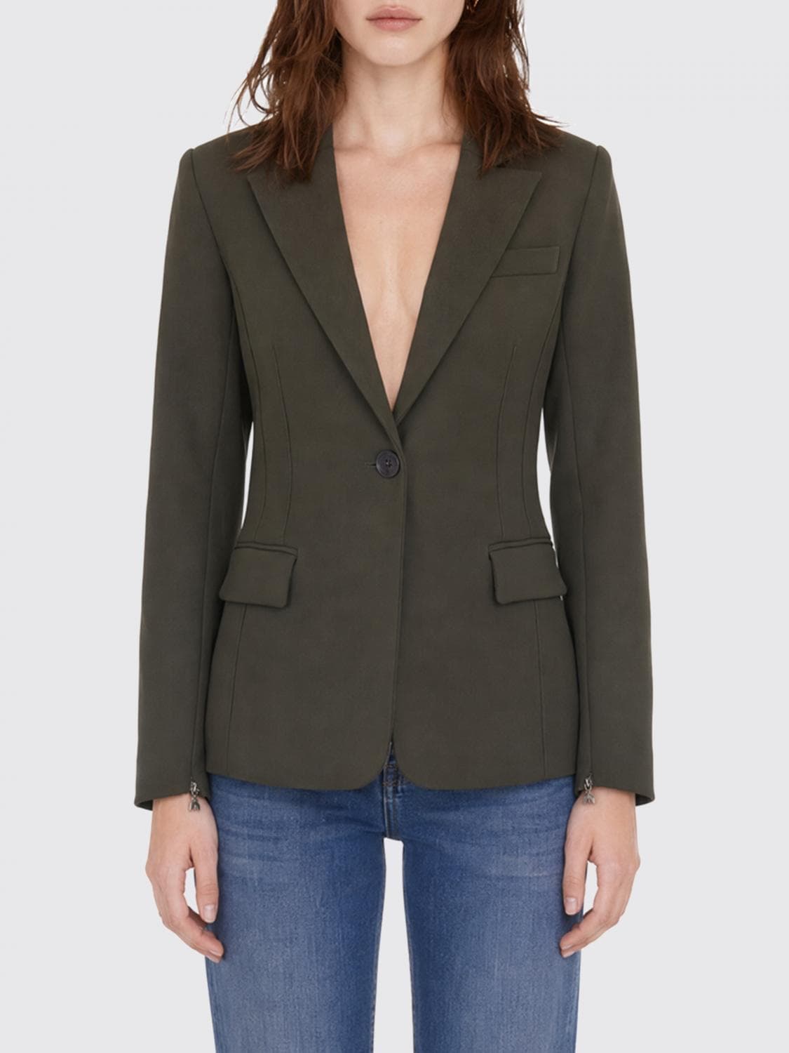 Patrizia Pepe Single-Breasted Slim Fit Technical Jersey Blazer with Lapel Collar