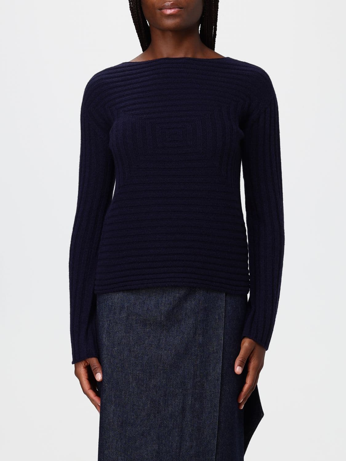 Emporio Armani Slim Fit Stretch Wool-Blend Jumper with Straight Neckline