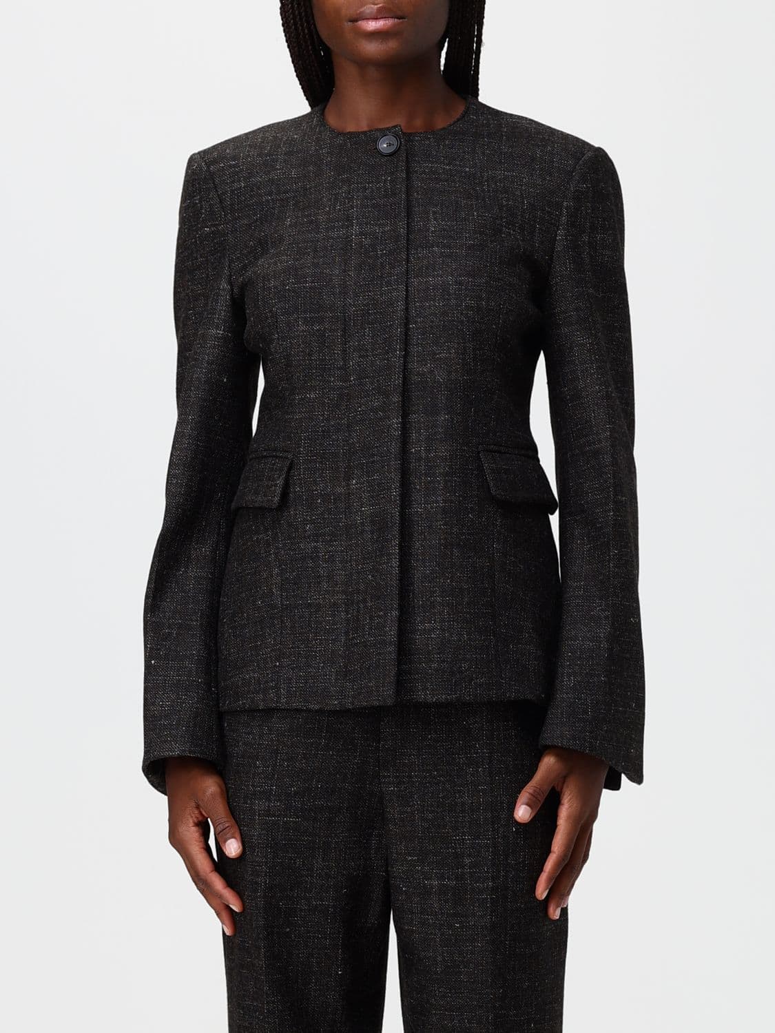 Liviana Conti Devin Slim Fit Velvet Blazer with Crew Neck
