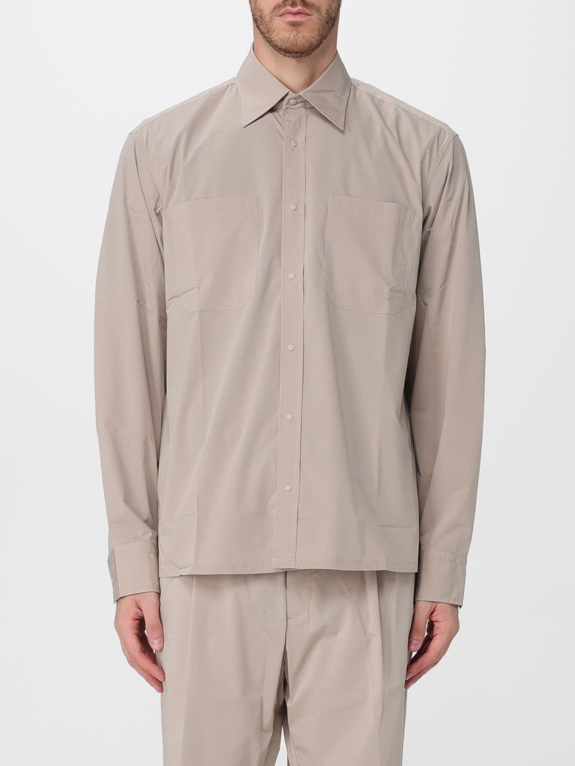 Herno Stretch Modal Casual Shirt with Point Collar and Patch Pocket