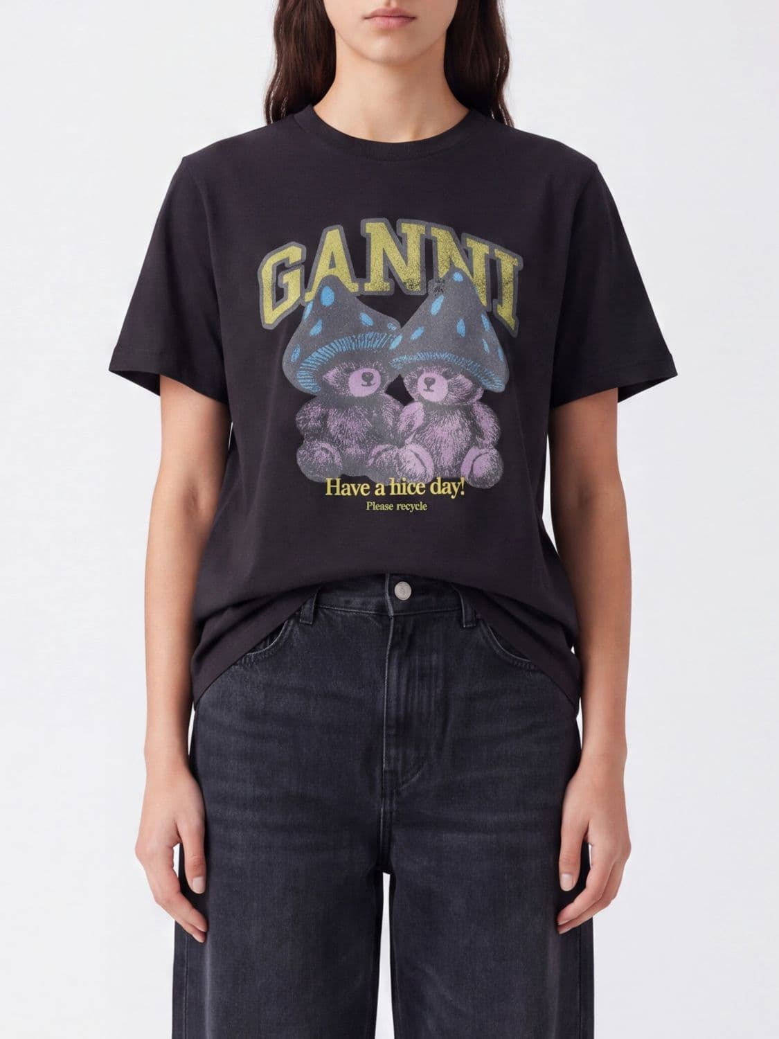 Ganni Teddy Bear Graffiti Print Organic Cotton T-shirt