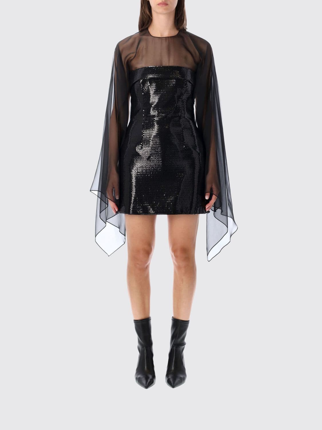 Alberta Ferretti Sequin Sheath Mini Evening Dress with Long Sleeves · 40