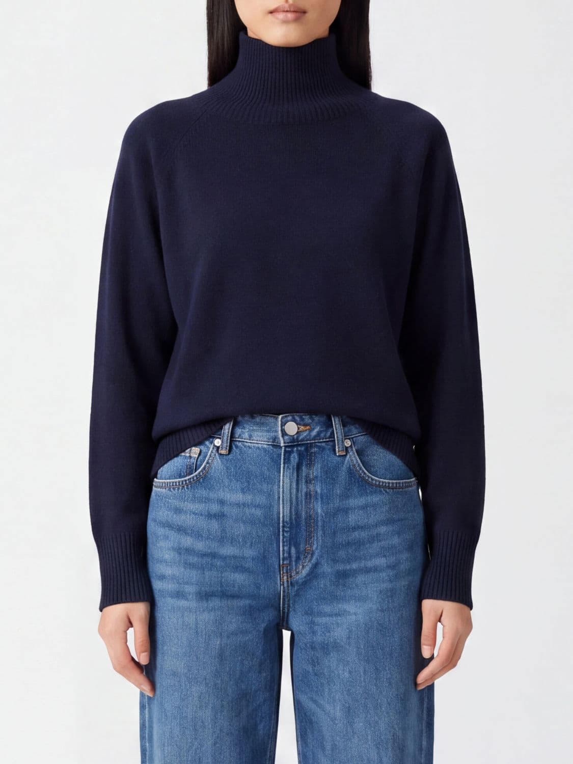 Kangra Wool Long-Sleeved Roll Neck Jumper with Ribbed Trims
