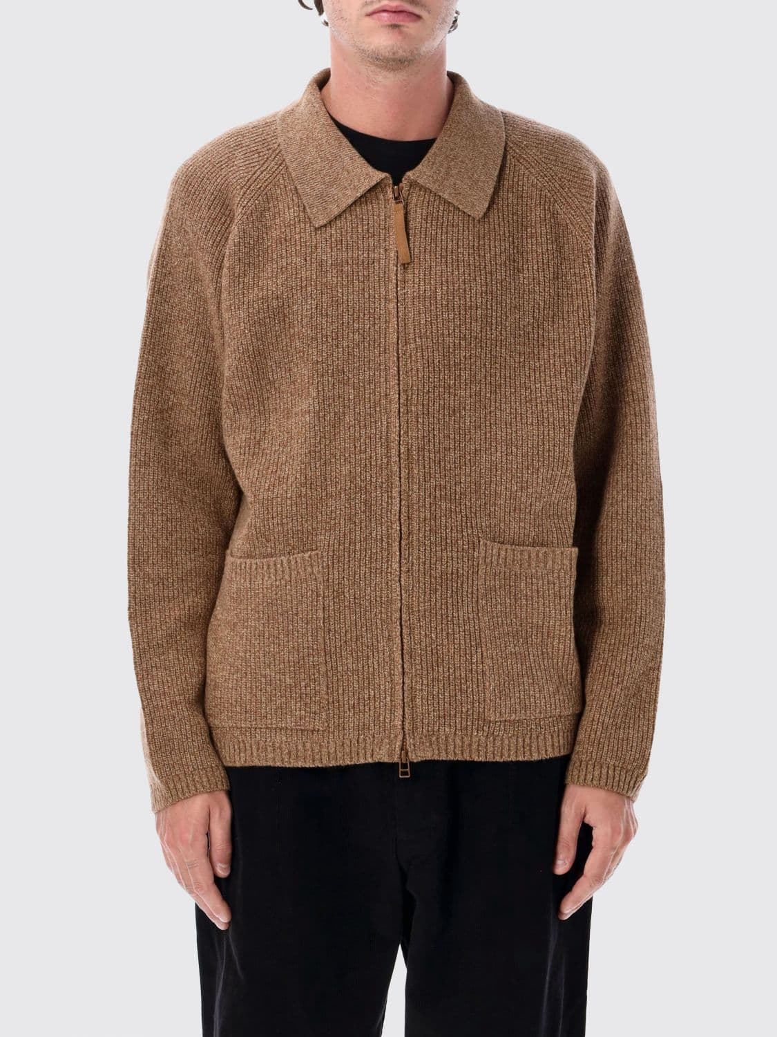 Universal Works Zip-Up Polo Cardigan in Recycled Wool