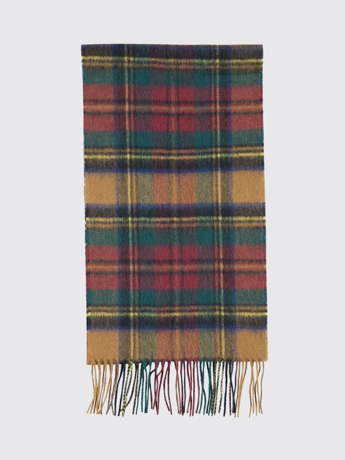 Barbour Tartan Pattern Scarf in Wool and Cashmere Blend with Fringed Edges · OS