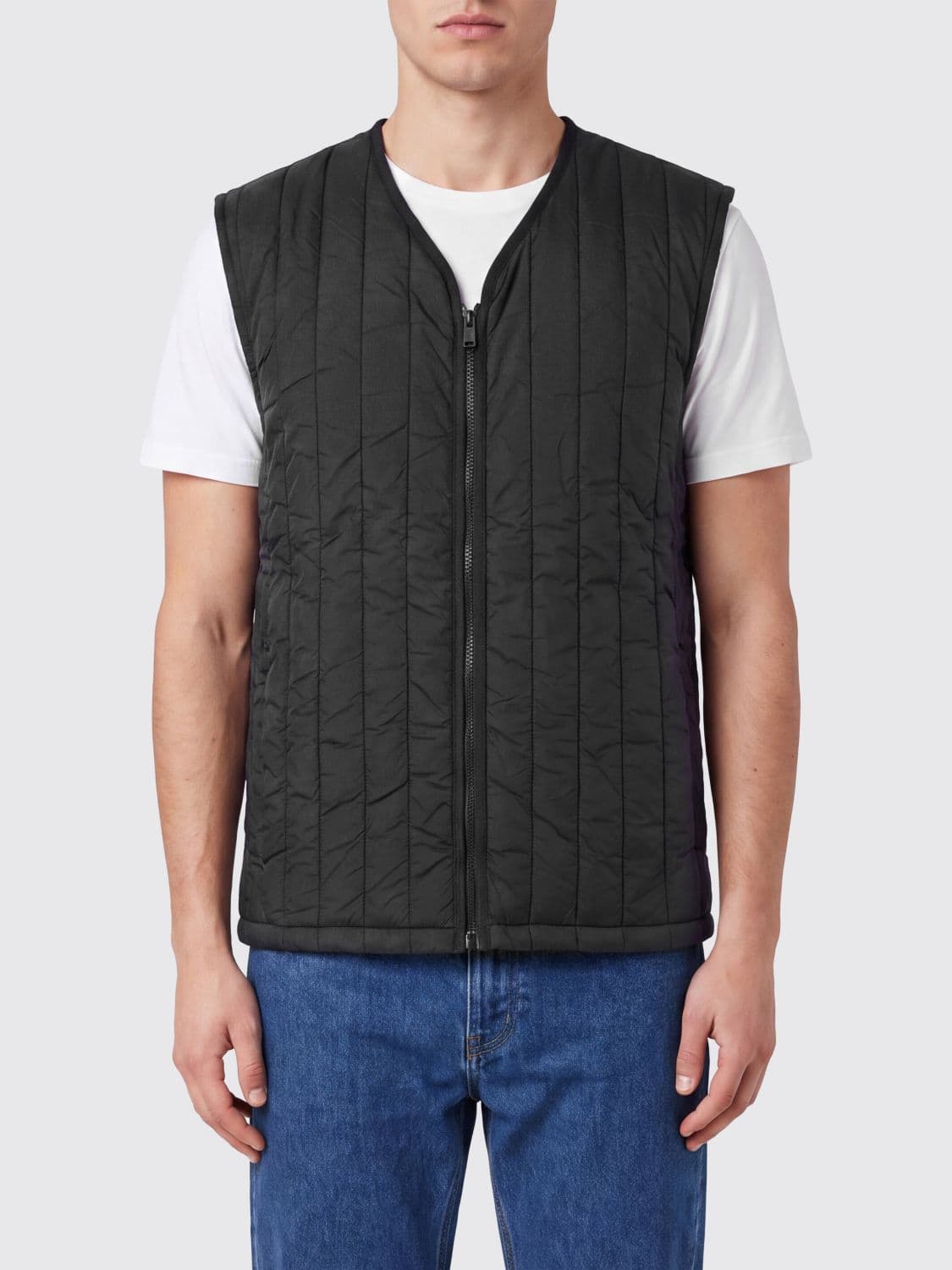 Rains Quilted Padded Waistcoat in Polyester with V-Neck and Zip Closure