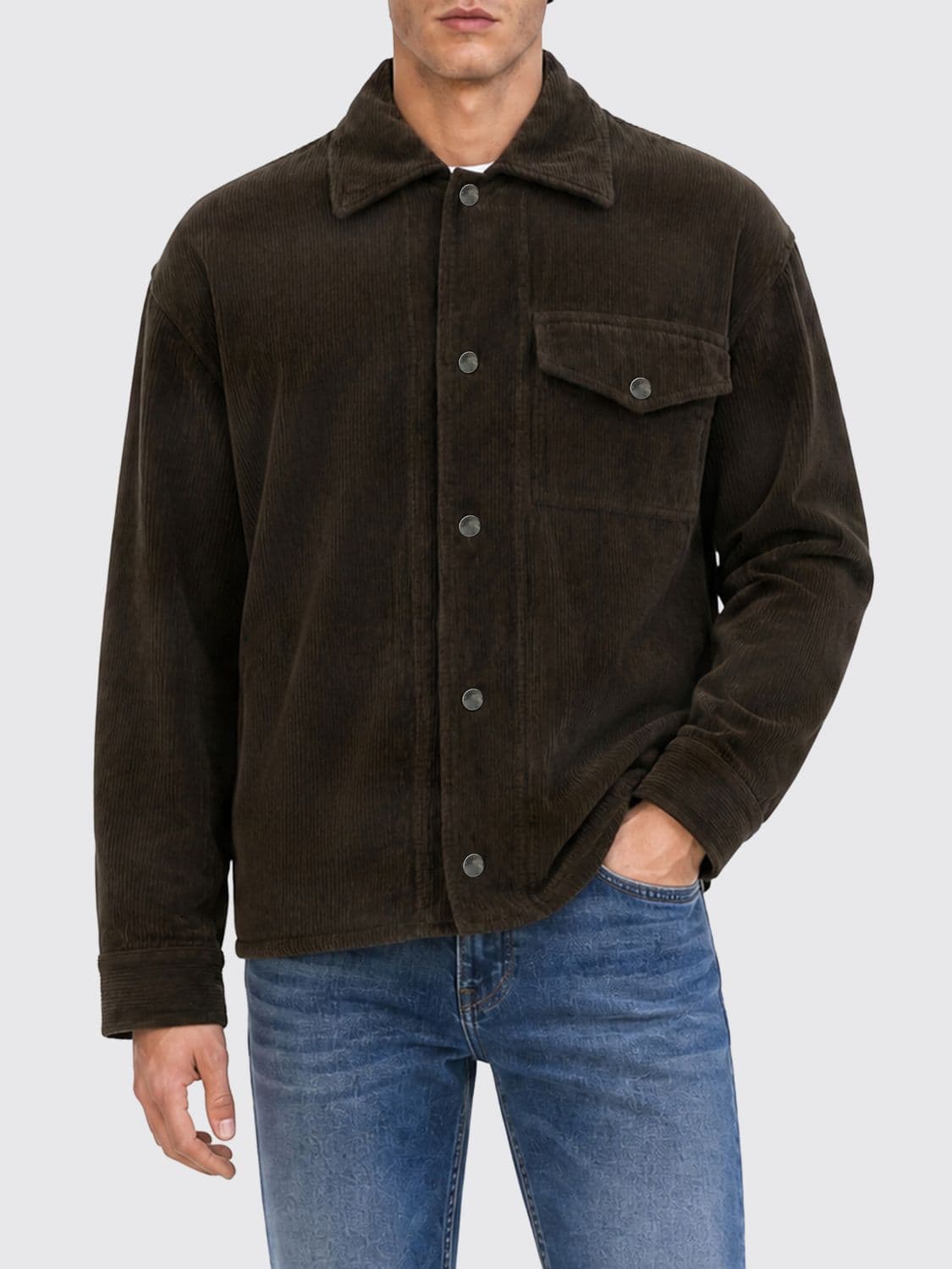 Paolo Pecora Regular Fit Shirt Jacket in Corduroy with Flap Pockets
