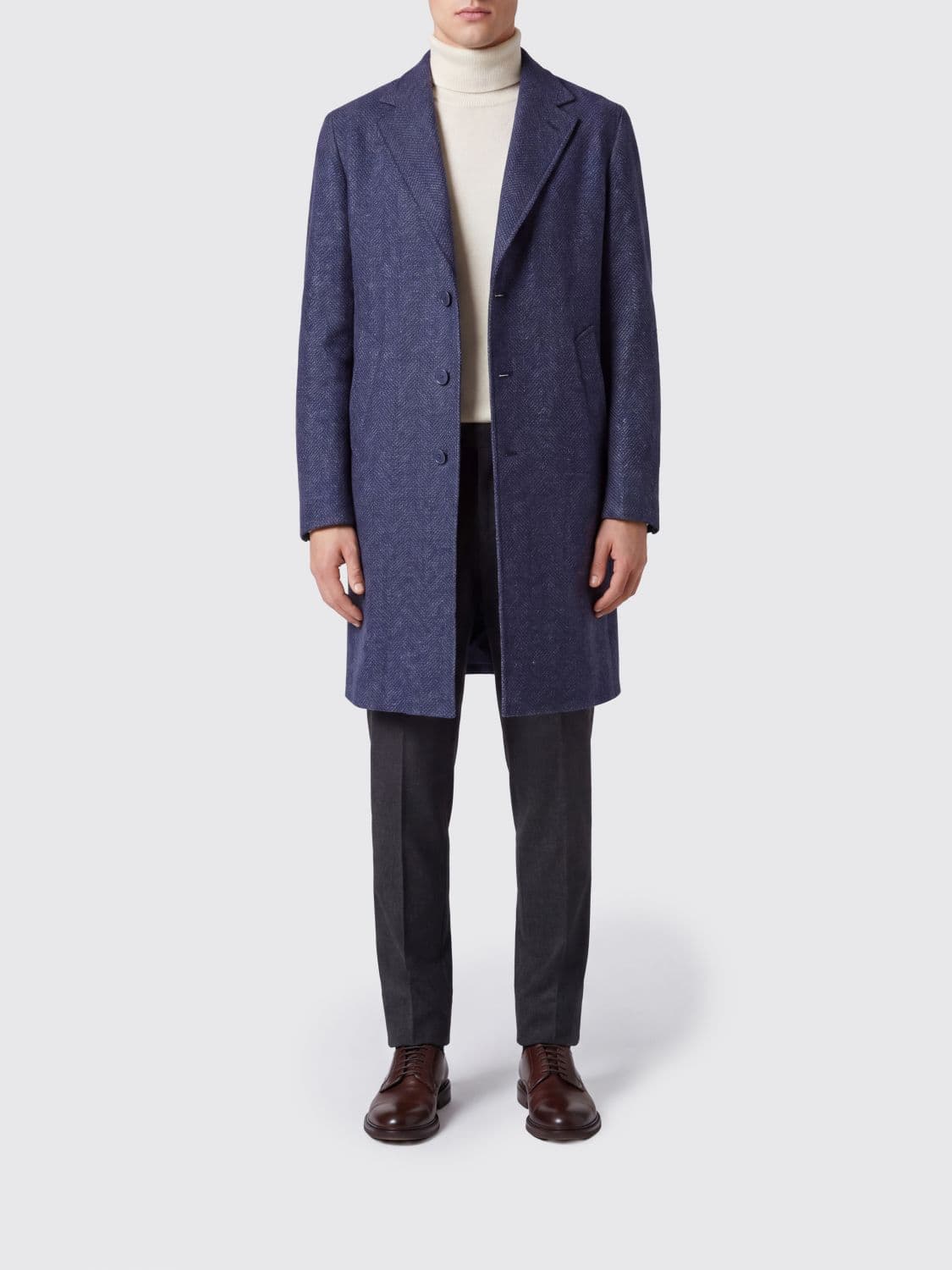 Herno Single-Breasted Knee-Length Coat in Pure Virgin Wool with Classic Lapels