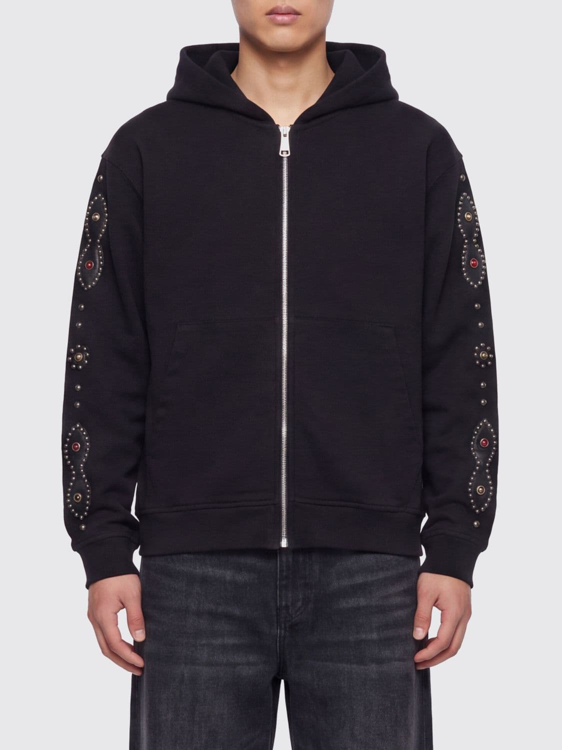 Htc Los Angeles Zip-Up Cotton Hoodie with Stud Embellishments