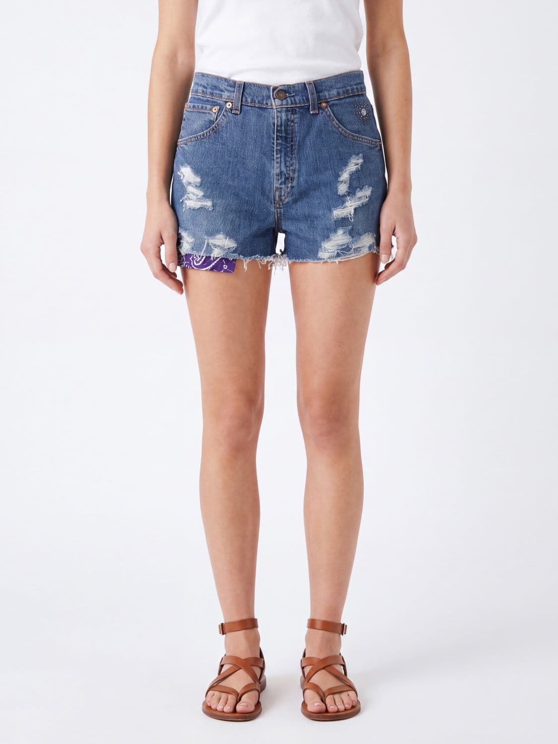 Htc Los Angeles High-Waisted Distressed Denim Shorts with Raw Hem · 28