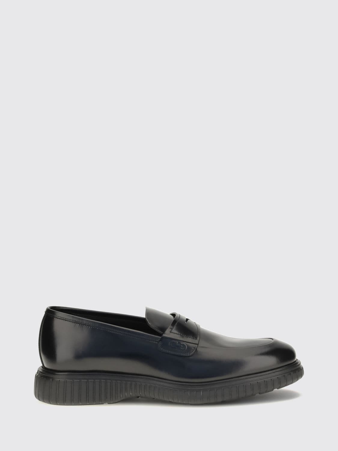Ferragamo Brushed Calfskin Leather Loafers with Strap Detail and Rubber Sole