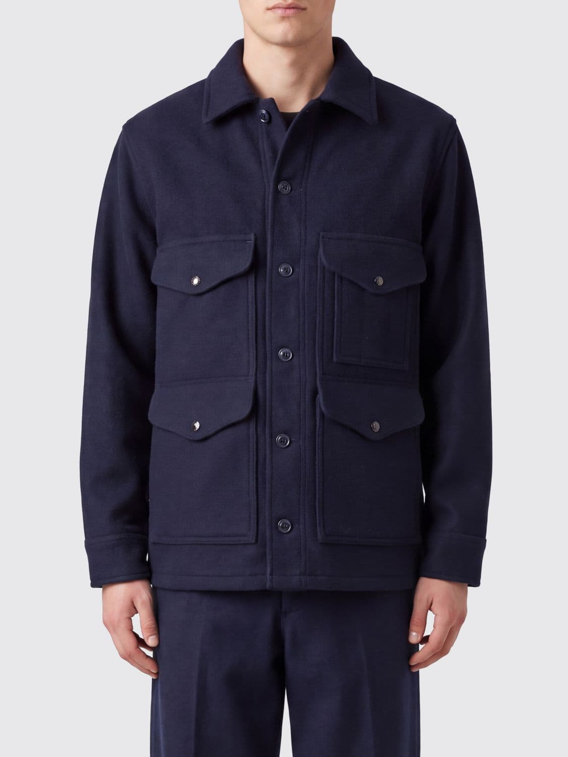 Filson Single-Breasted Short Coat in 100% Wool with Patch Pockets