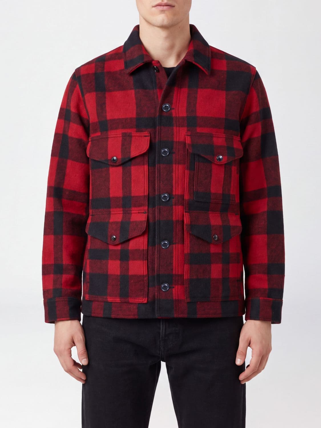 Filson Single-Breasted Short Coat in 100% Wool with Patch Pockets
