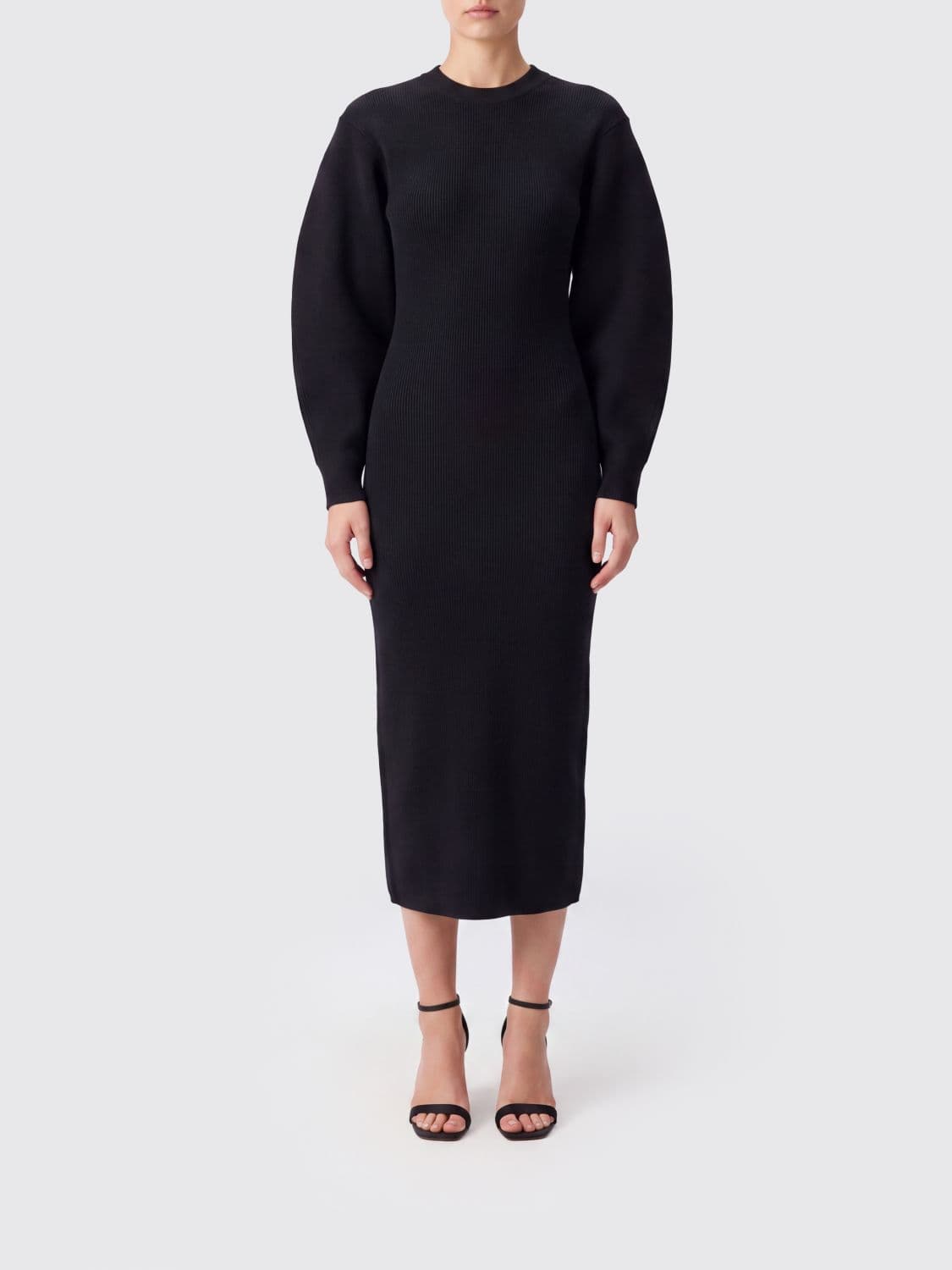 Loulou De Saison Elena Viscose-Blend Knit Midi Dress with Balloon Sleeves