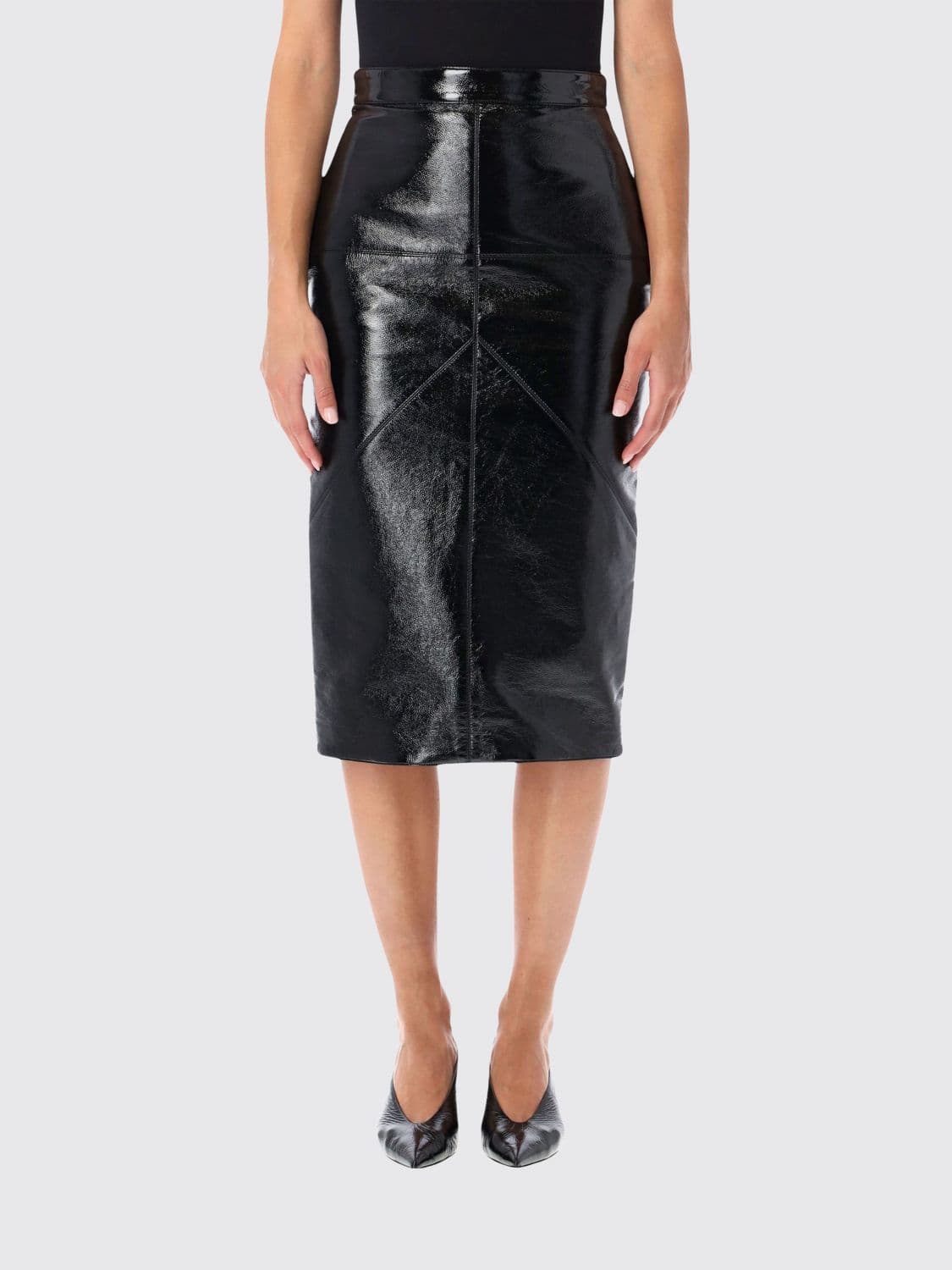 Lanvin High-Waisted Coated Cotton Long Pencil Skirt with Back Slit