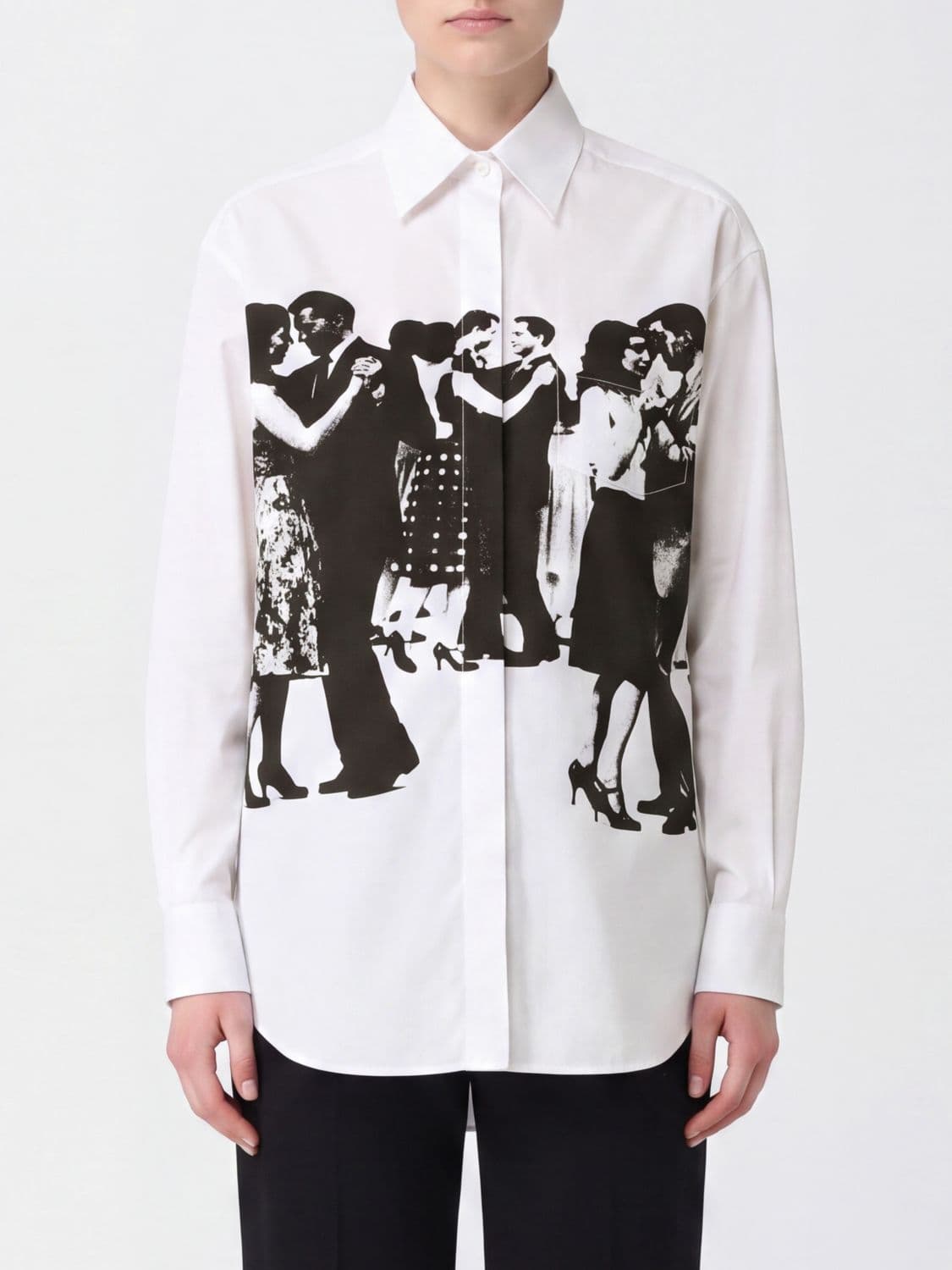 Moschino Couture Graphic Print Stretch Cotton Shirt with Pointed Collar