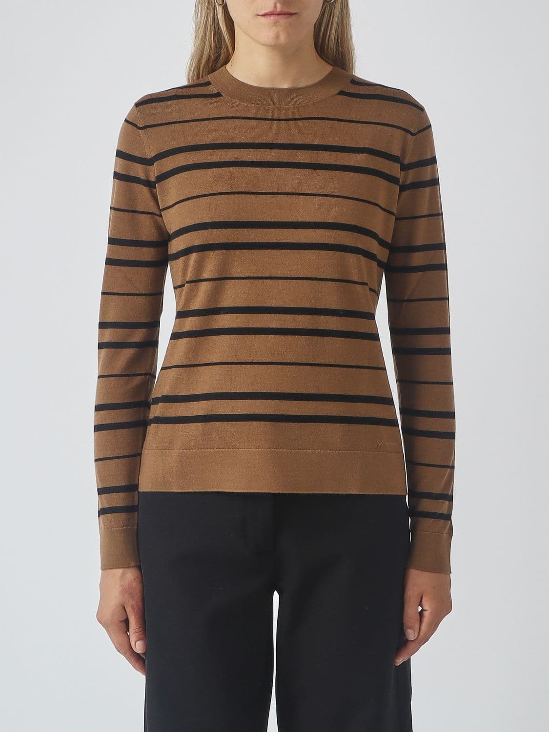 Mm Max Mara Striped Virgin Wool Crewneck Jumper