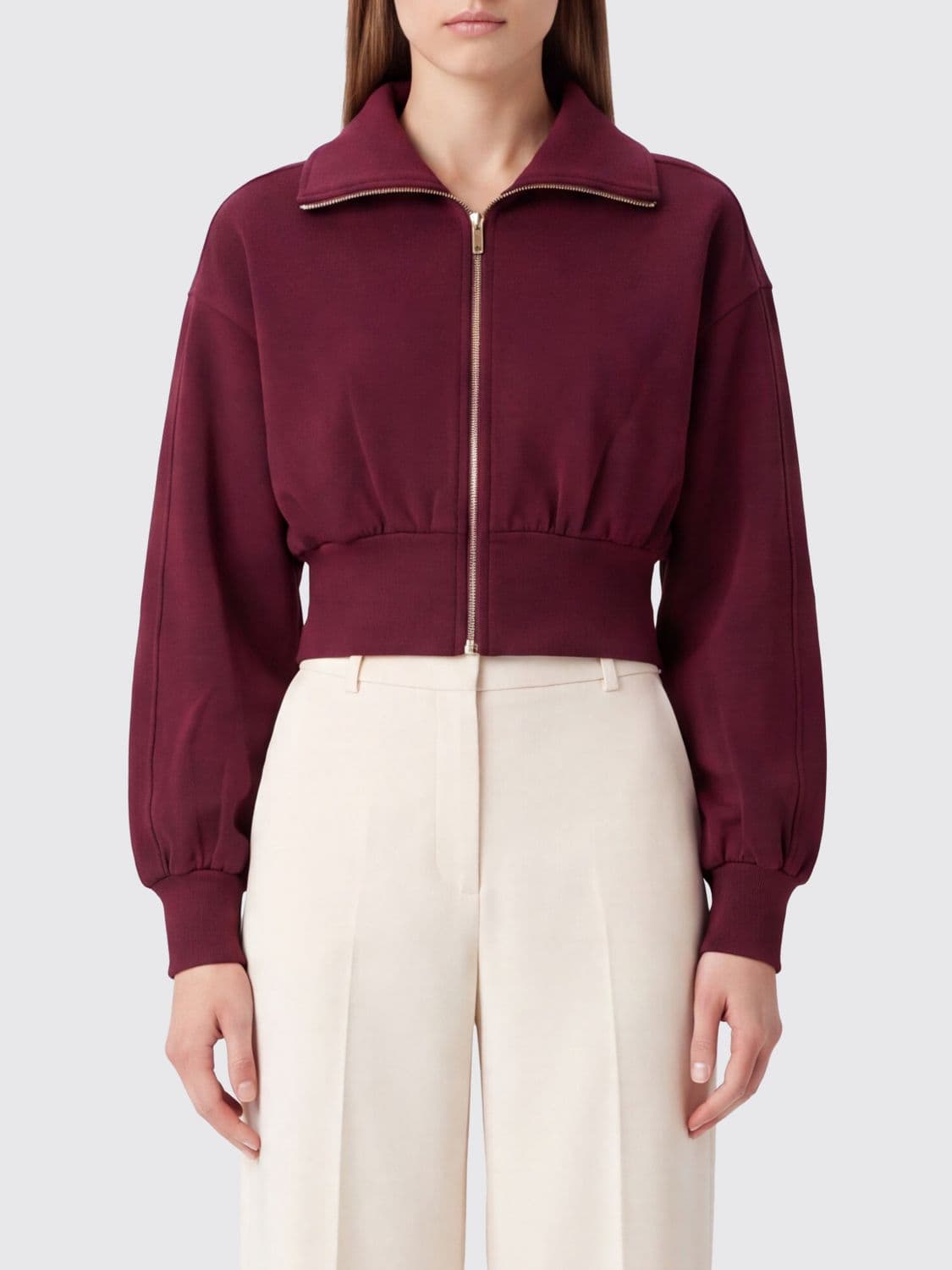 Twinset Cropped Viscose Jersey Zip-Up Sweatshirt with Dropped Shoulders