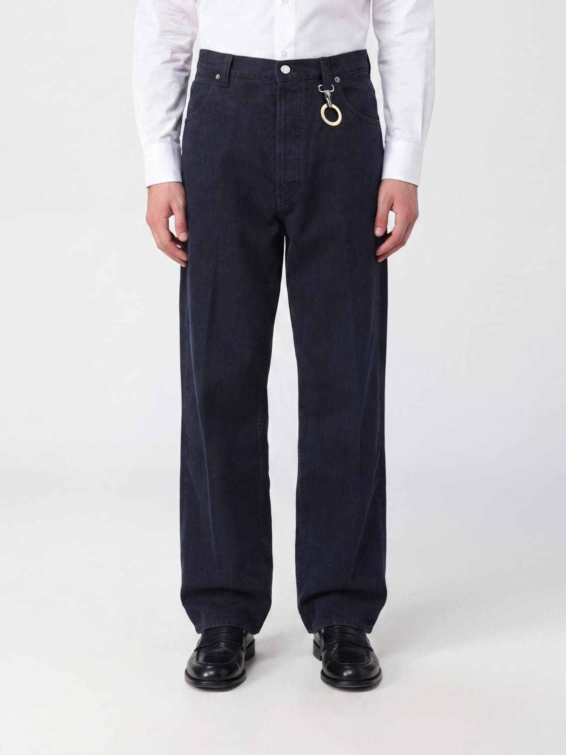 Celine Wide Leg Jeans in Cotton Denim with Charm and Mid-Rise Waist