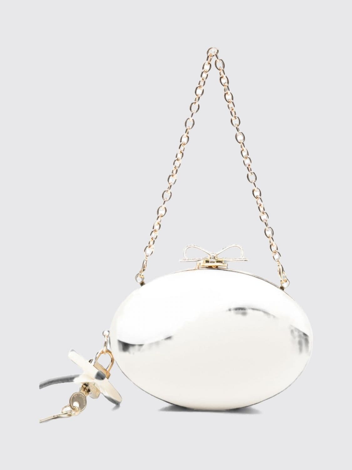 Self-Portrait Oval Satin Mini Clutch with Crystals and Metal Mesh Handle