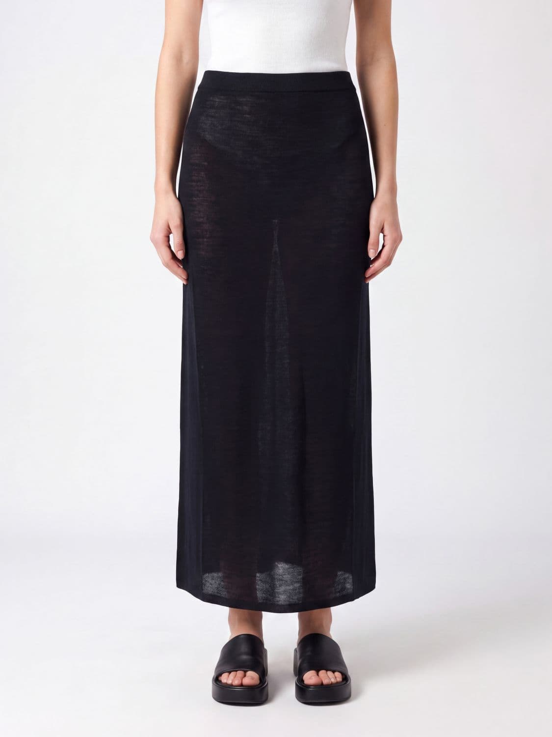 Semicouture High-Waisted Long Knit Pencil Skirt in Pure Virgin Wool