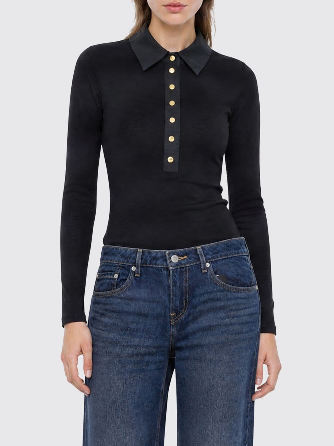 Elisabetta Franchi Slim Fit Ribbed Knit Wool Blend Polo