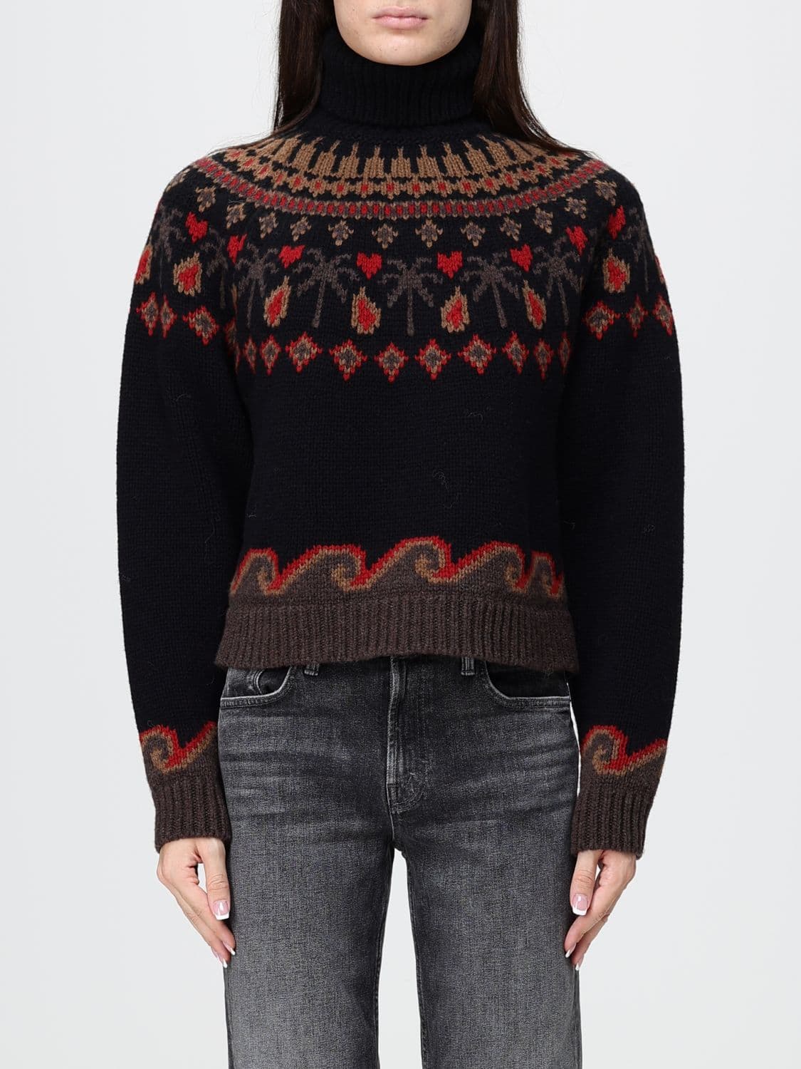 Alanui Turtleneck Jumper in Pure Virgin Wool with Abstract Jacquard Pattern