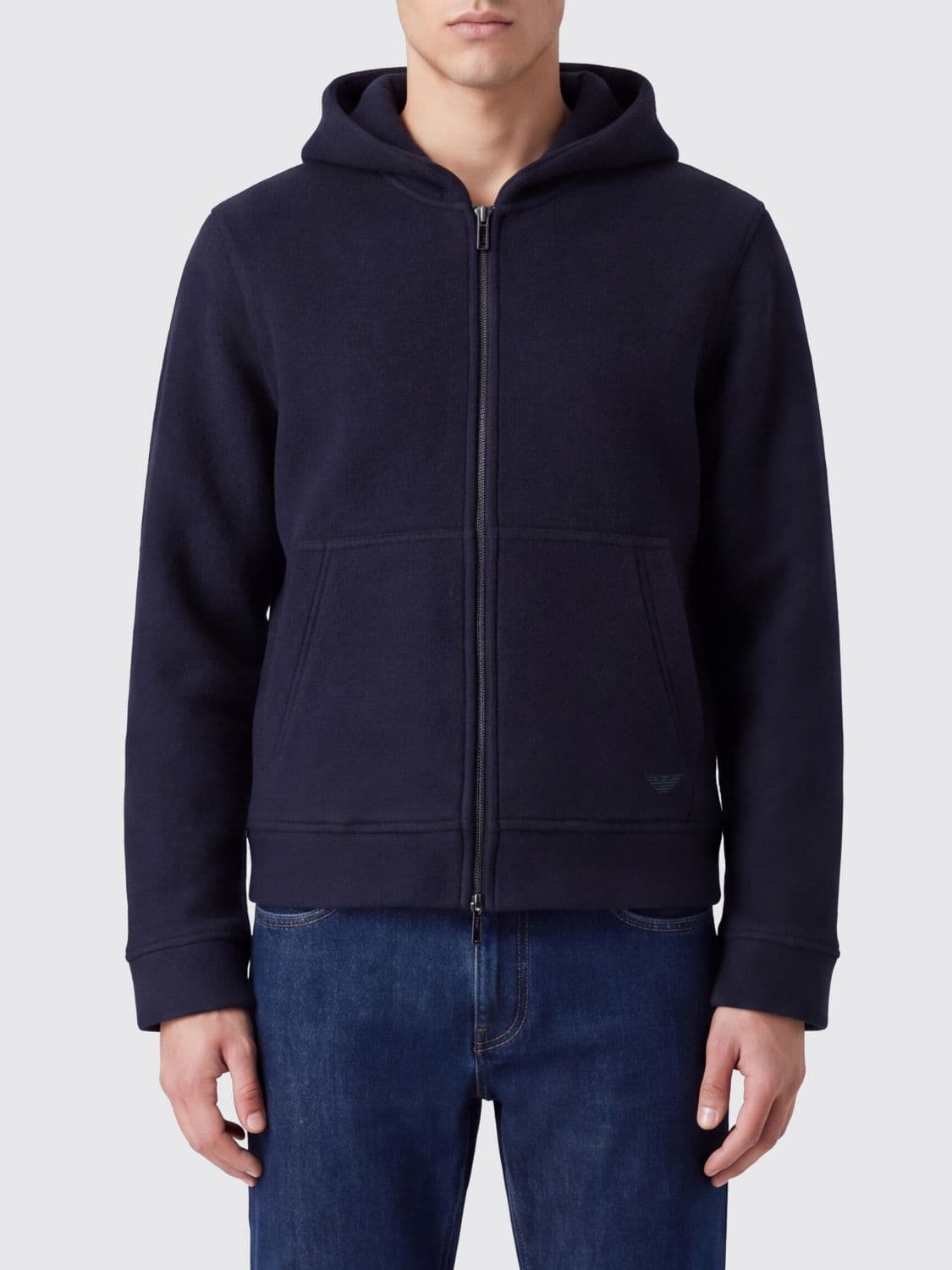 Emporio Armani Hooded Wool and Cotton Blend Zip-Up Sweatshirt