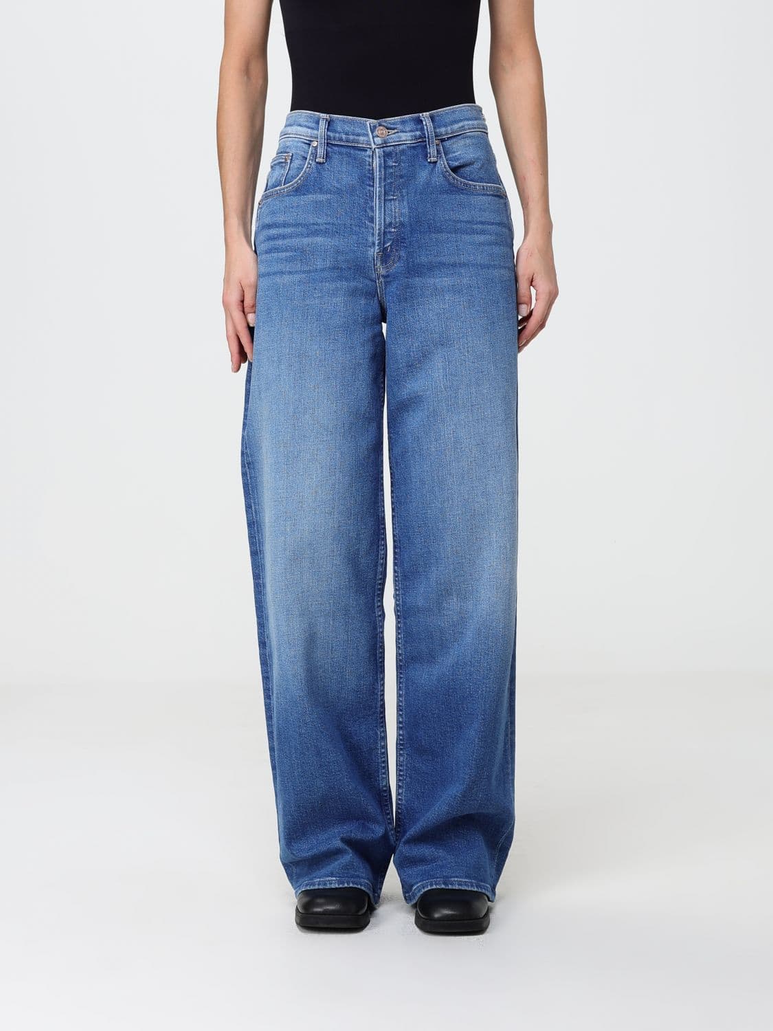 Mother The Rerun Sneak High-Waisted Wide Leg Jeans in Denim