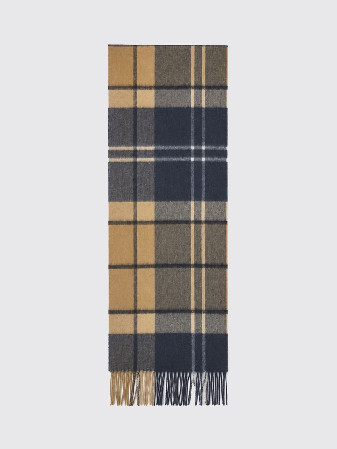Barbour Tartan Cashmere Blend Scarf with Fringed Edges