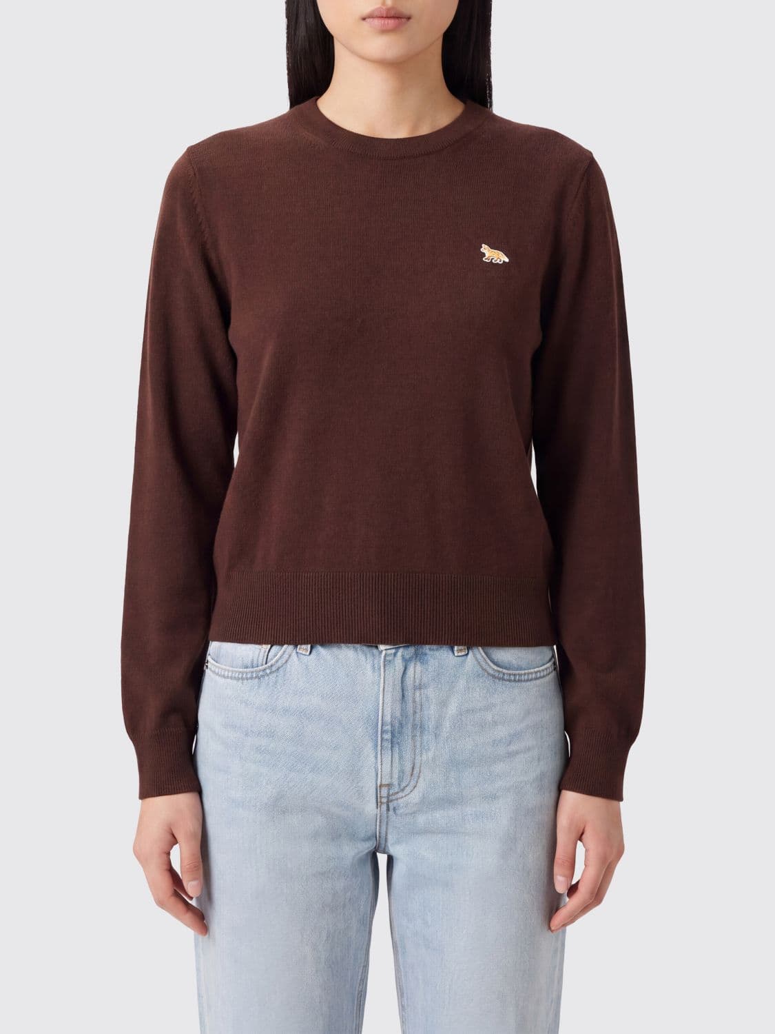 Maison Kitsuné Crewneck Wool Jumper with Ribbed Trims and Applied Logo