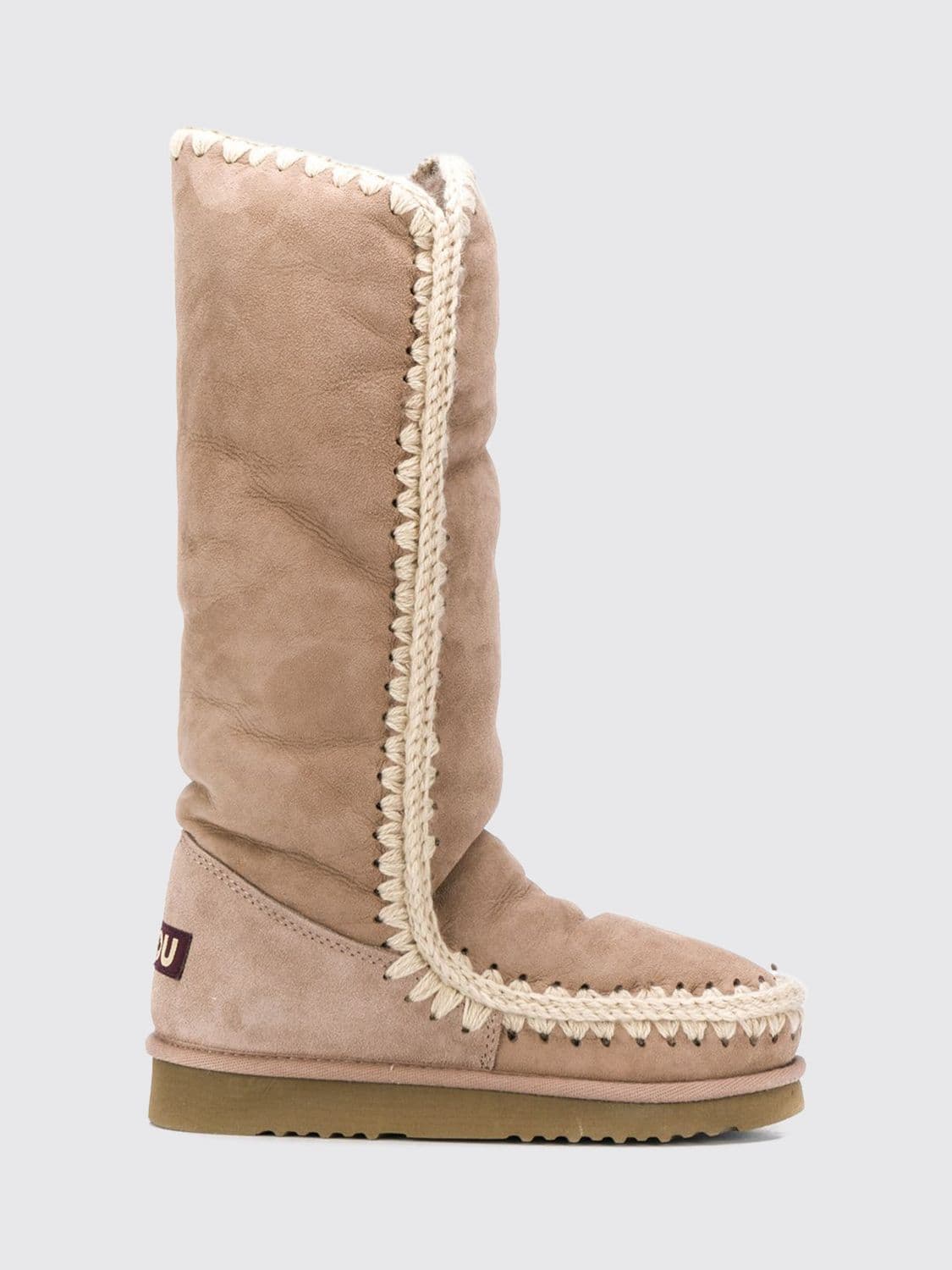 Mou Eskimo Knee-High Boots in Suede with Wool Lining and Contrast Stitching