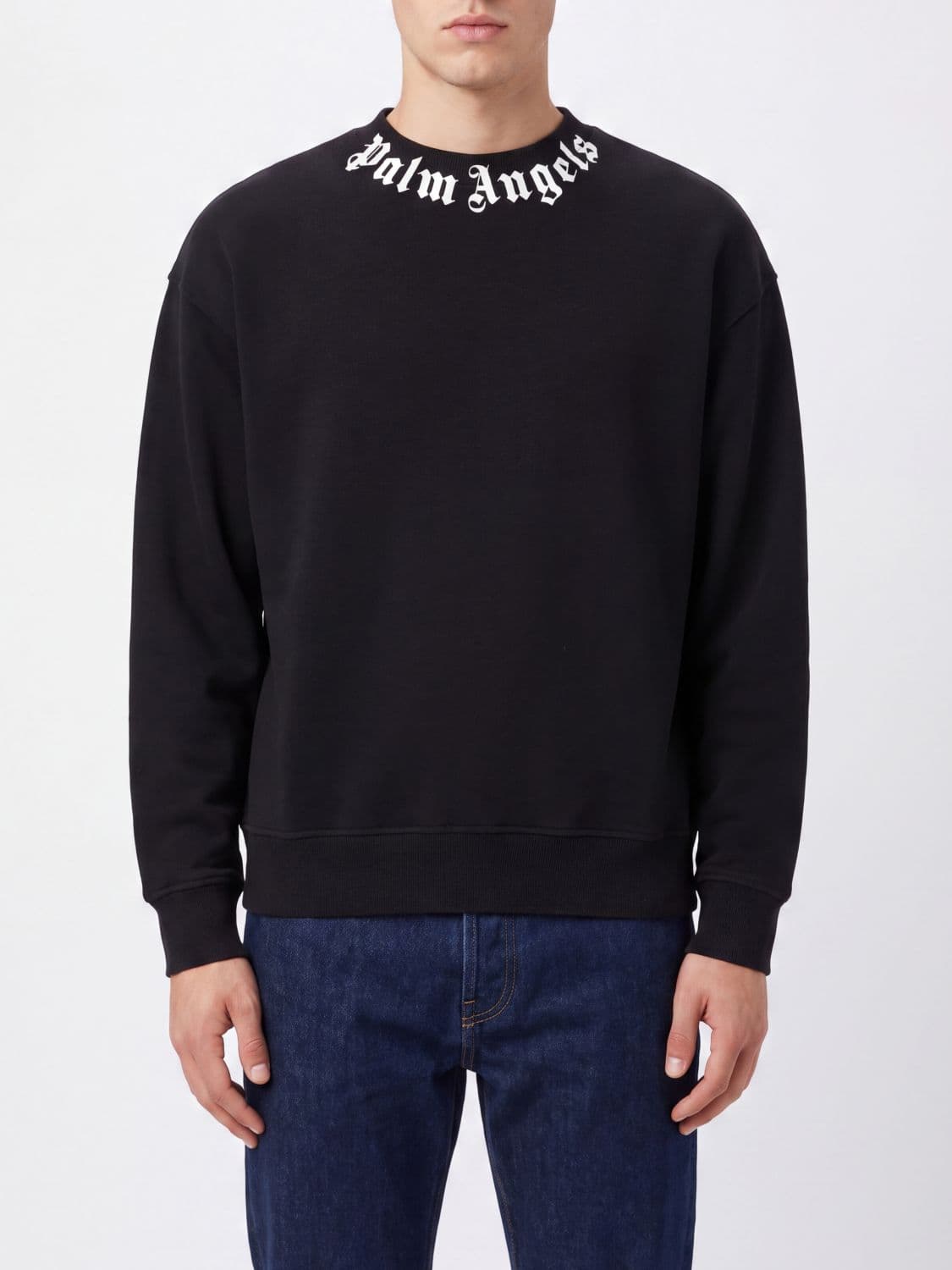Palm Angels Logo Cotton Crewneck Sweatshirt with Dropped Shoulders