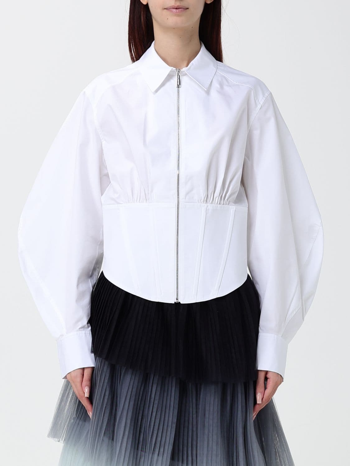 Karl Lagerfeld Slim Fit Bustier Shirt in Organic Cotton with Zip Closure