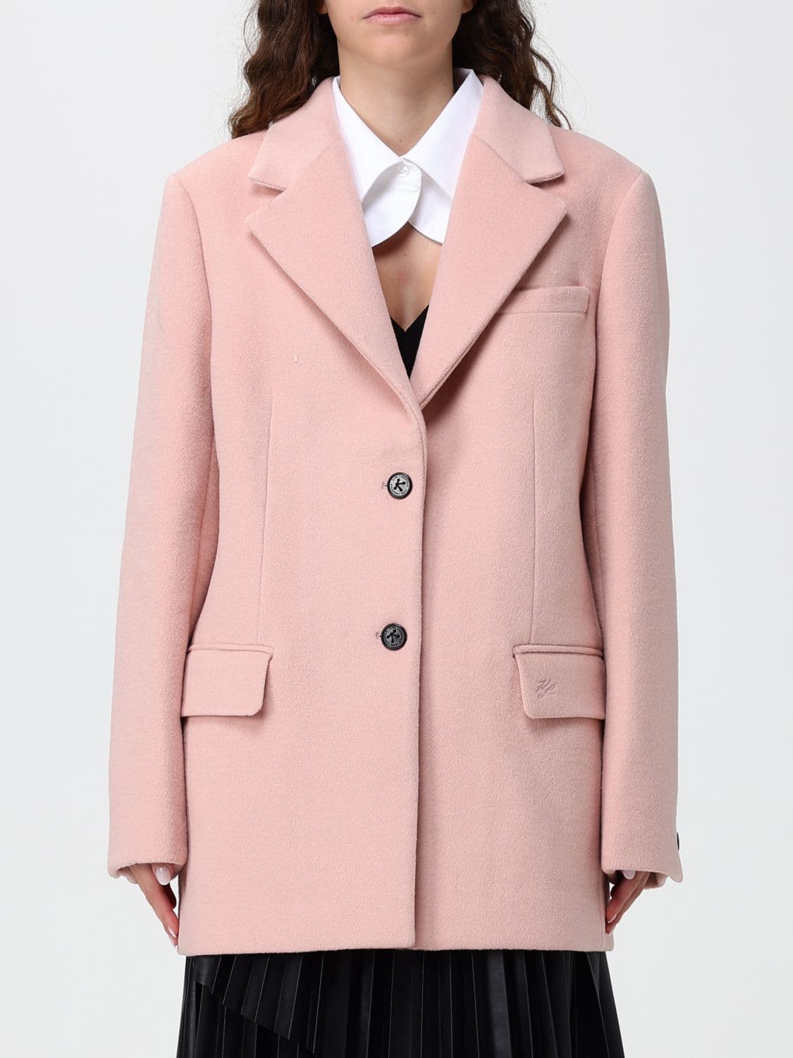 Karl Lagerfeld Single-Breasted Knee-Length Coat in Wool Blend with Lapels