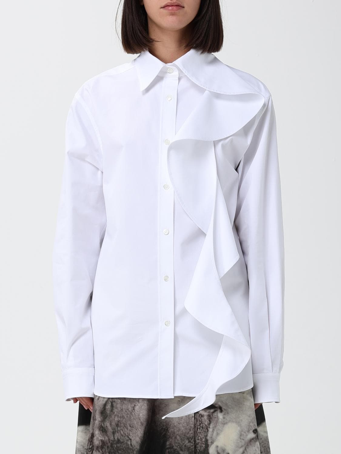 Moschino Couture White Cotton Poplin Shirt with Rouche Appliqués
