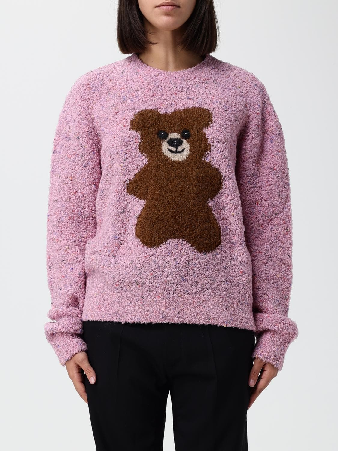 Moschino Couture Virgin Wool Crewneck Jumper with Teddy Bear Print