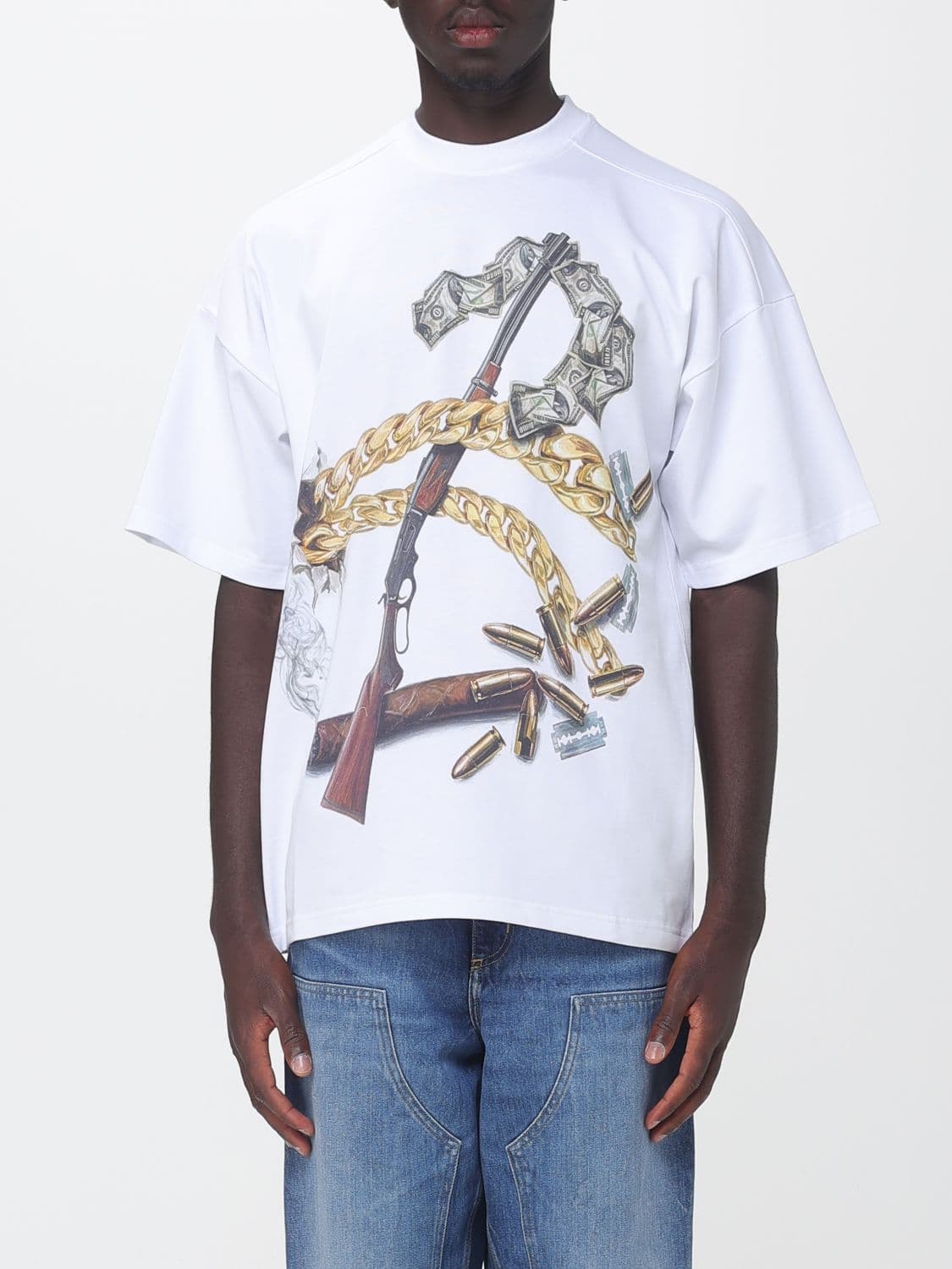 Pdf Relaxed Fit Cotton T-Shirt with Logo Print and Dropped Shoulders