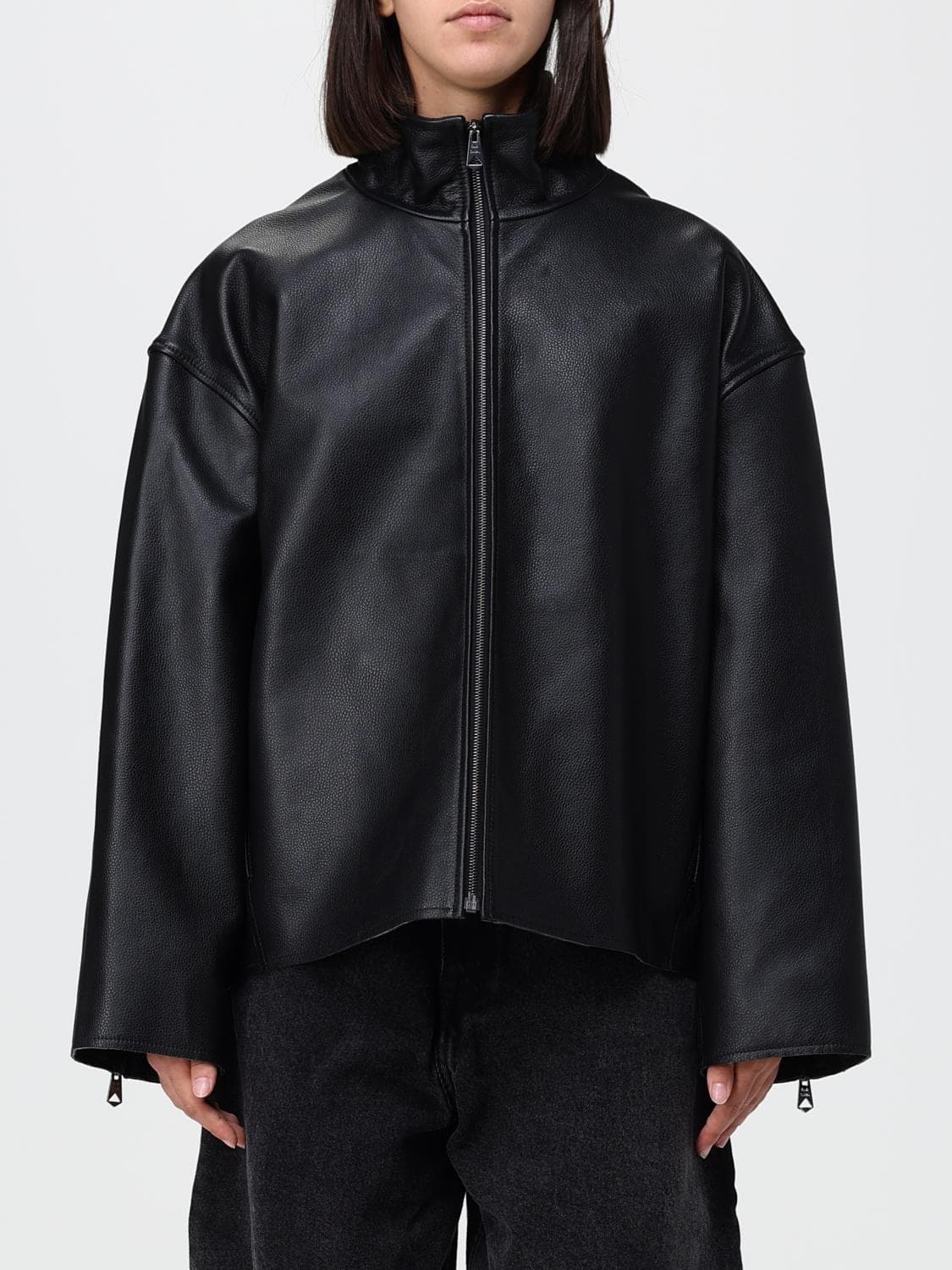 Paul Smith Cropped Lambskin Leather Jacket with Oversized Fit and High Neck
