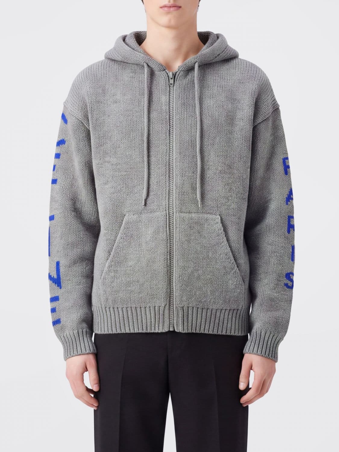 Celine Zip-Up Hoodie in Knitted Wool with Jacquard Logo