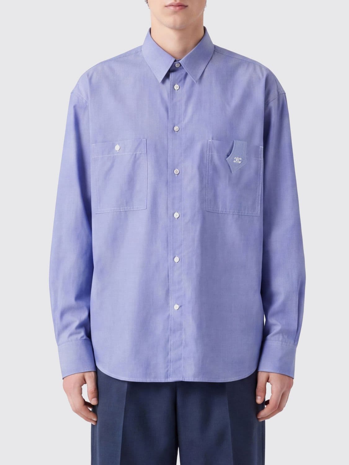 Celine Cotton Shirt with Embroidered Triomphe Logo on the Pocket